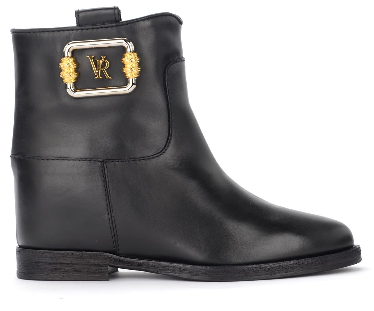 Via Roma 15 Ankle Boot In Black Leather With Logo Plaque