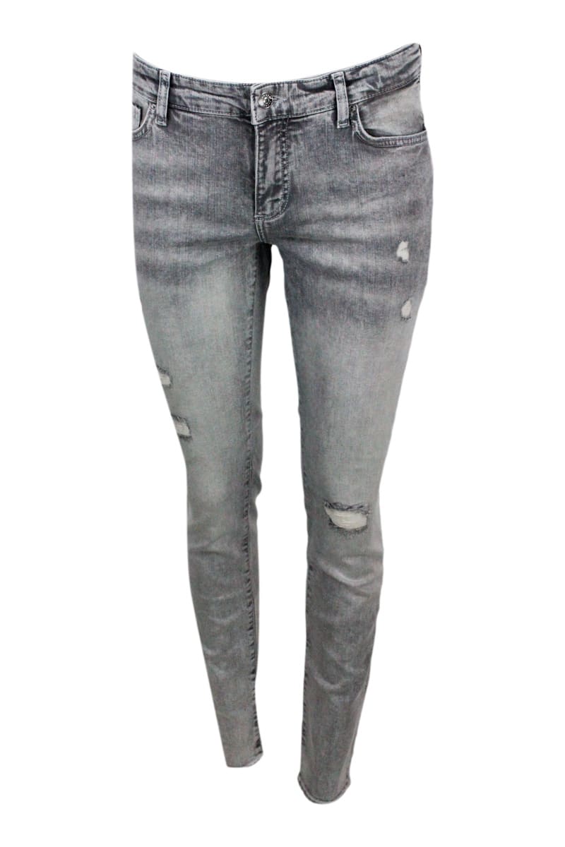 Armani Collezioni Skinny Jeans In Stretch Denim With Rips On The Leg