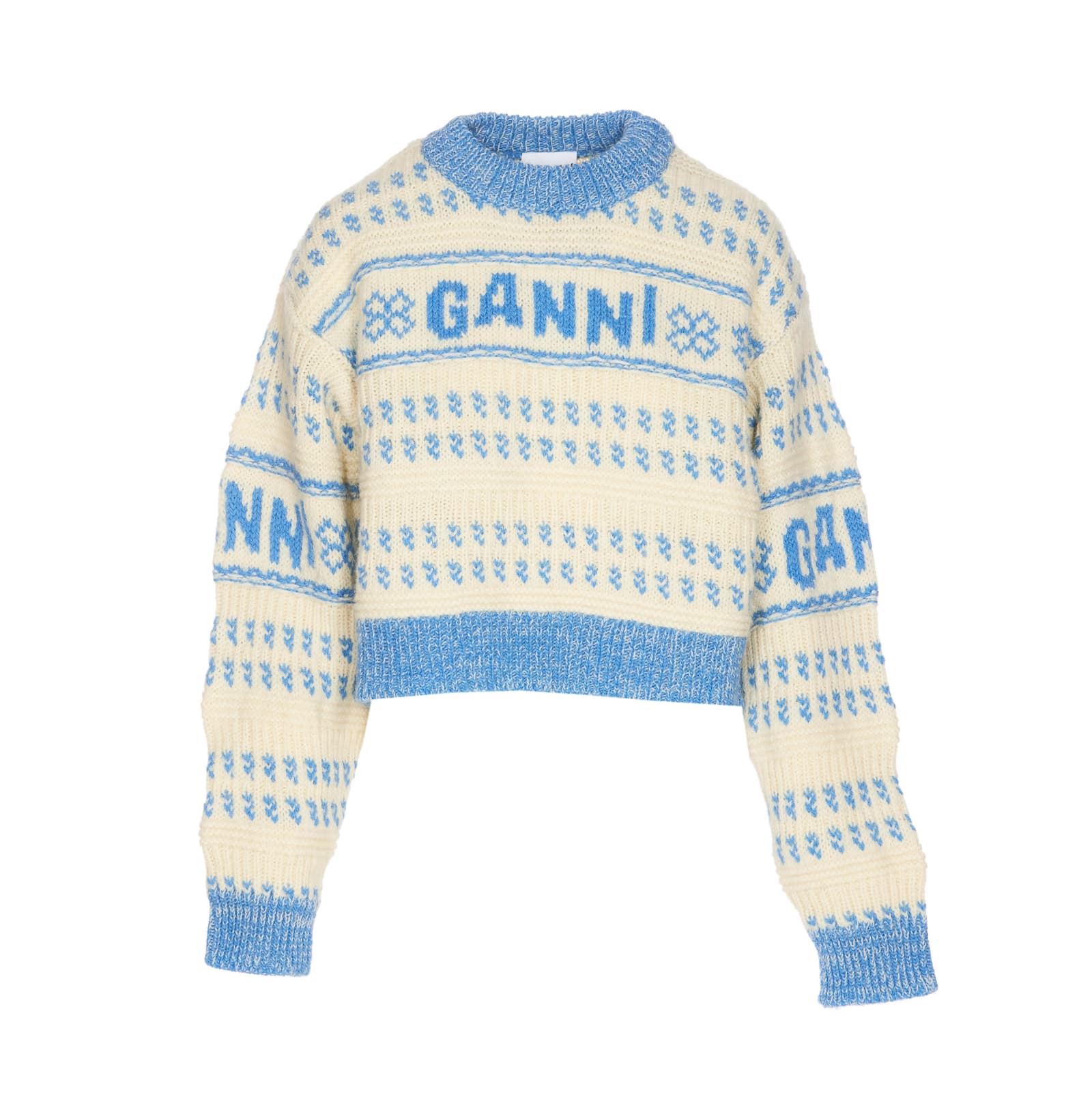 Shop Ganni Graphic Knitted Sweater In White