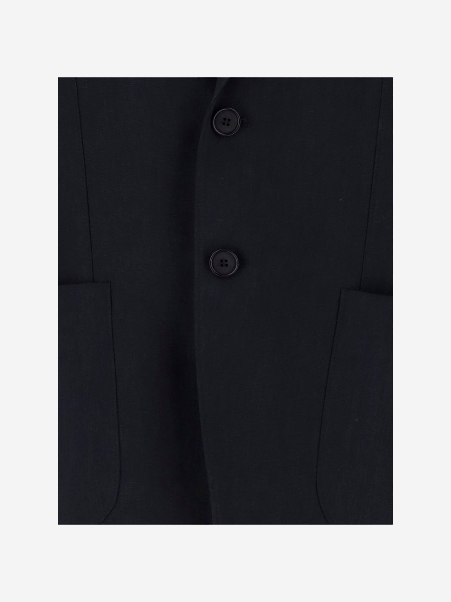 Giorgio Armani Single-breasted Linen Blazer In Black