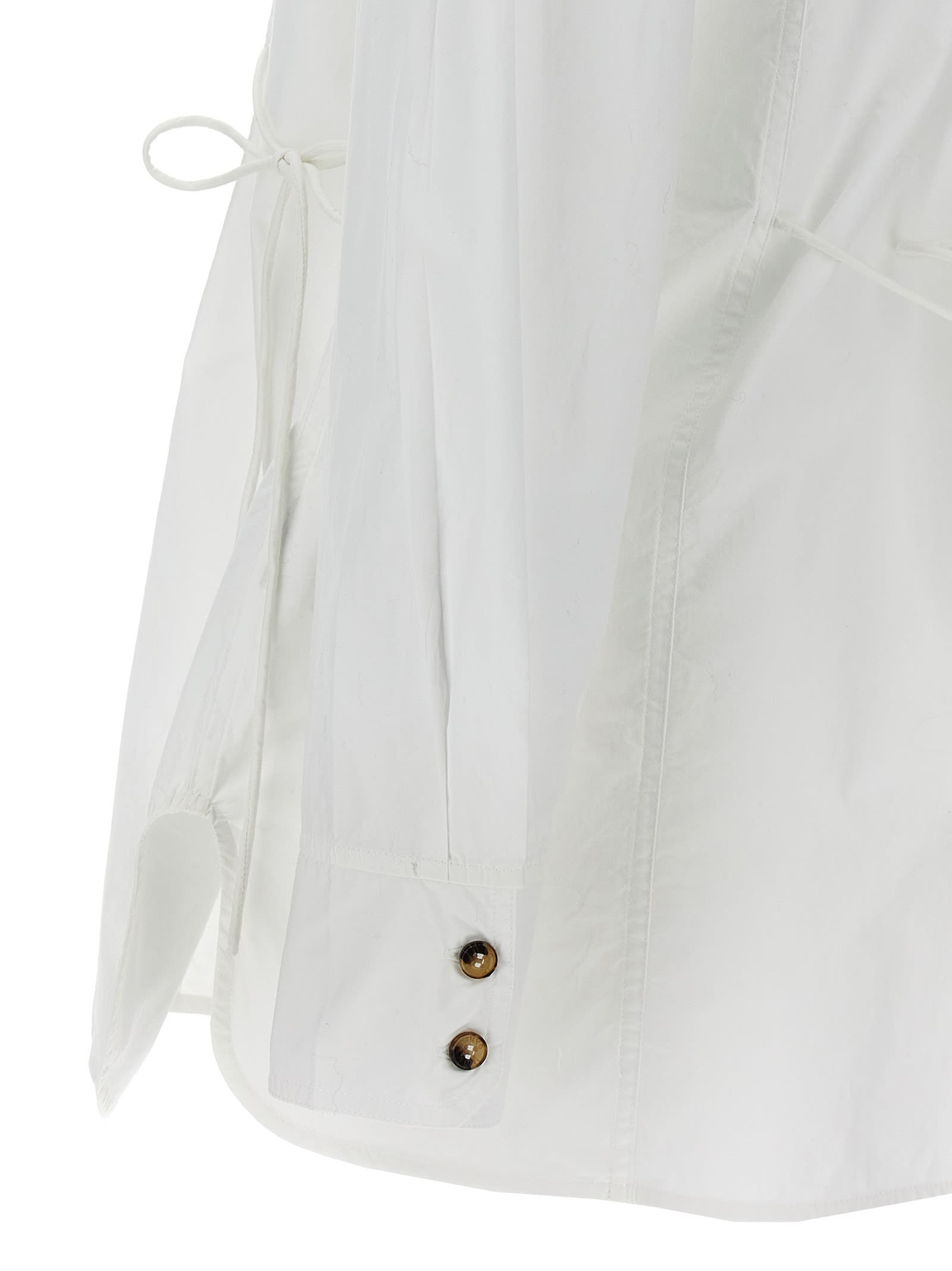 Ganni Lace-up Shirt With Adjustable Waist Tie In White