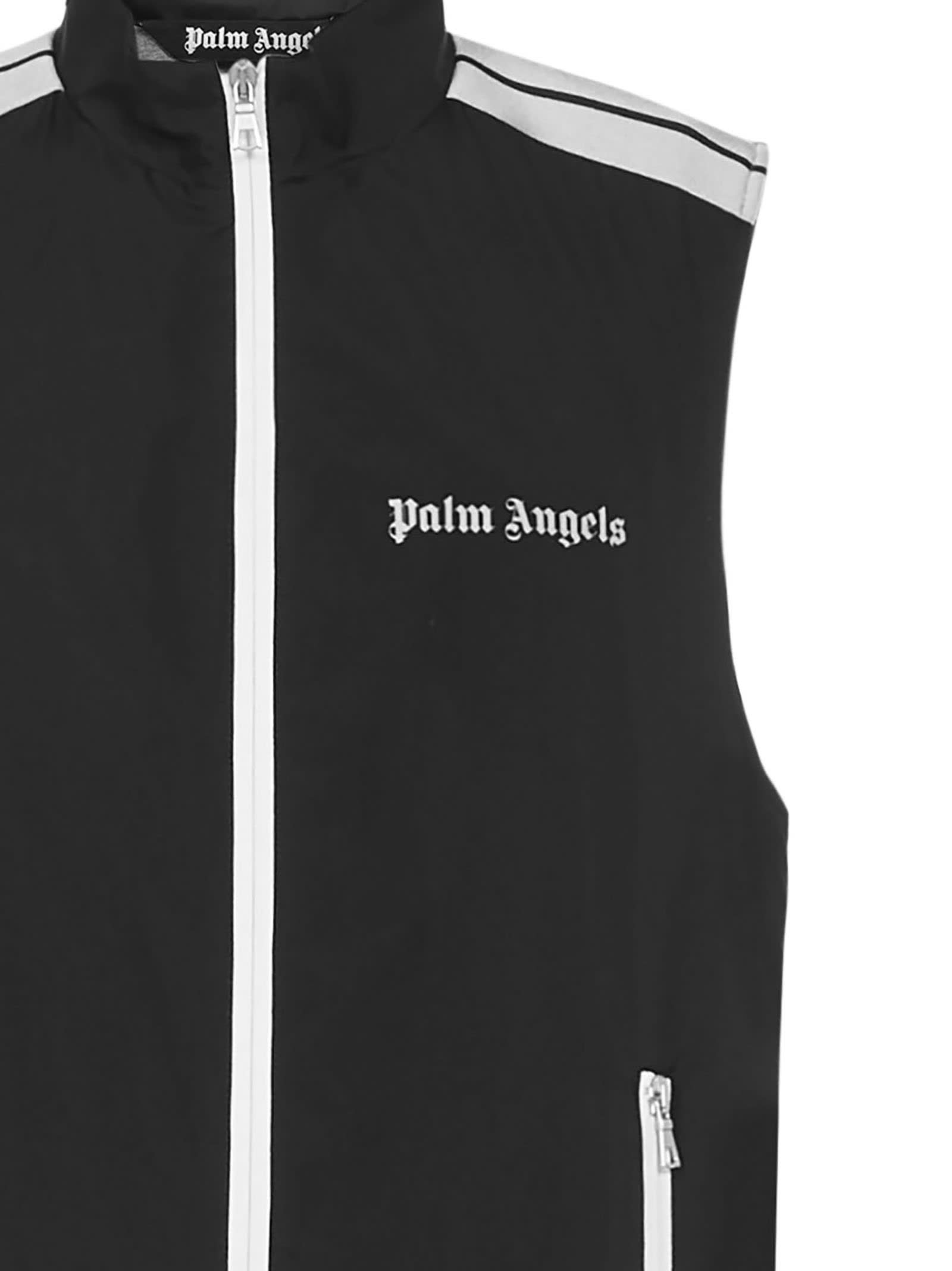 Palm Angels Logo Zip-front Sleeveless Jacket In Black