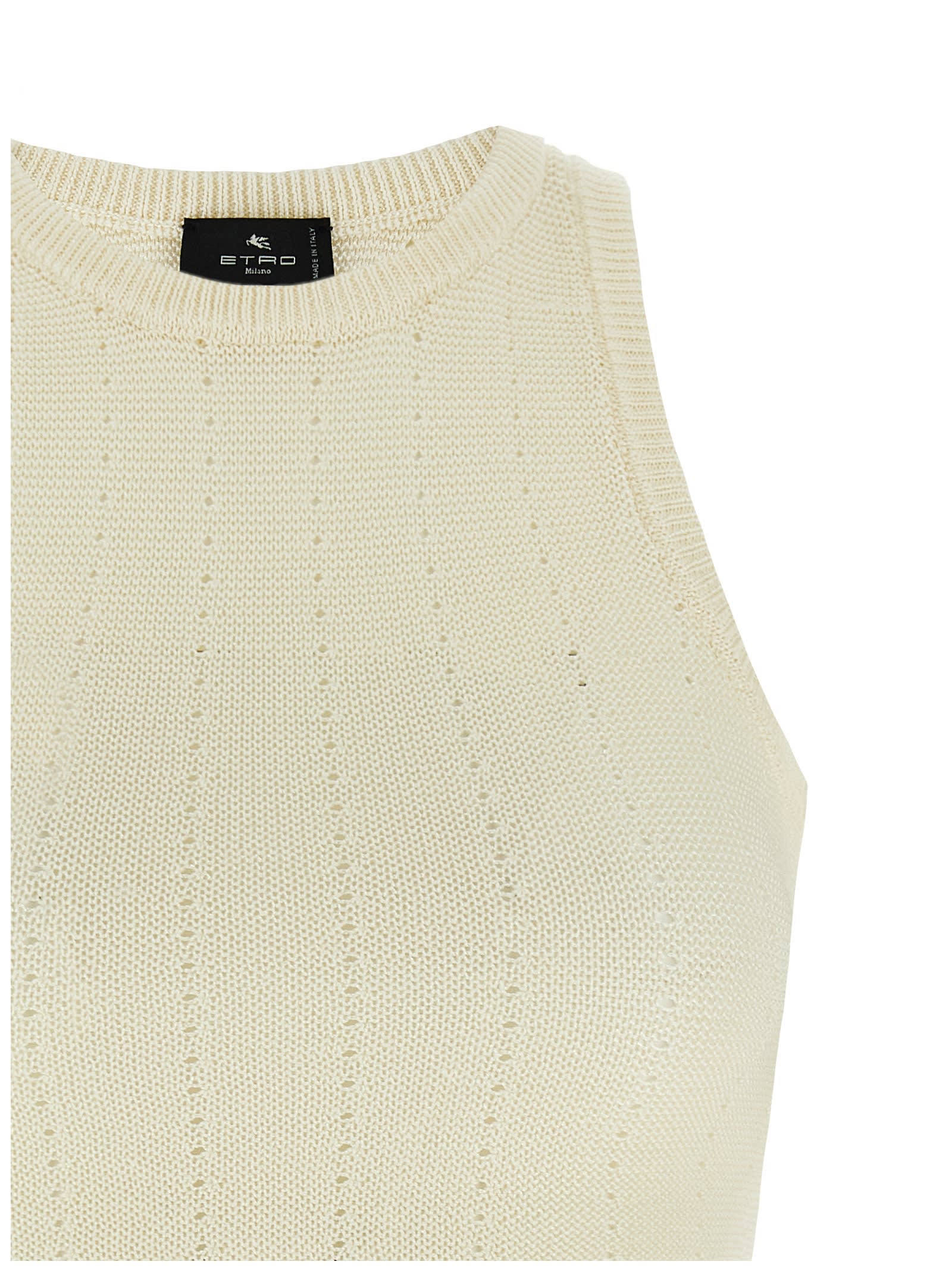 Etro Ivory Knitted Crop Top With Openwork Pattern In White