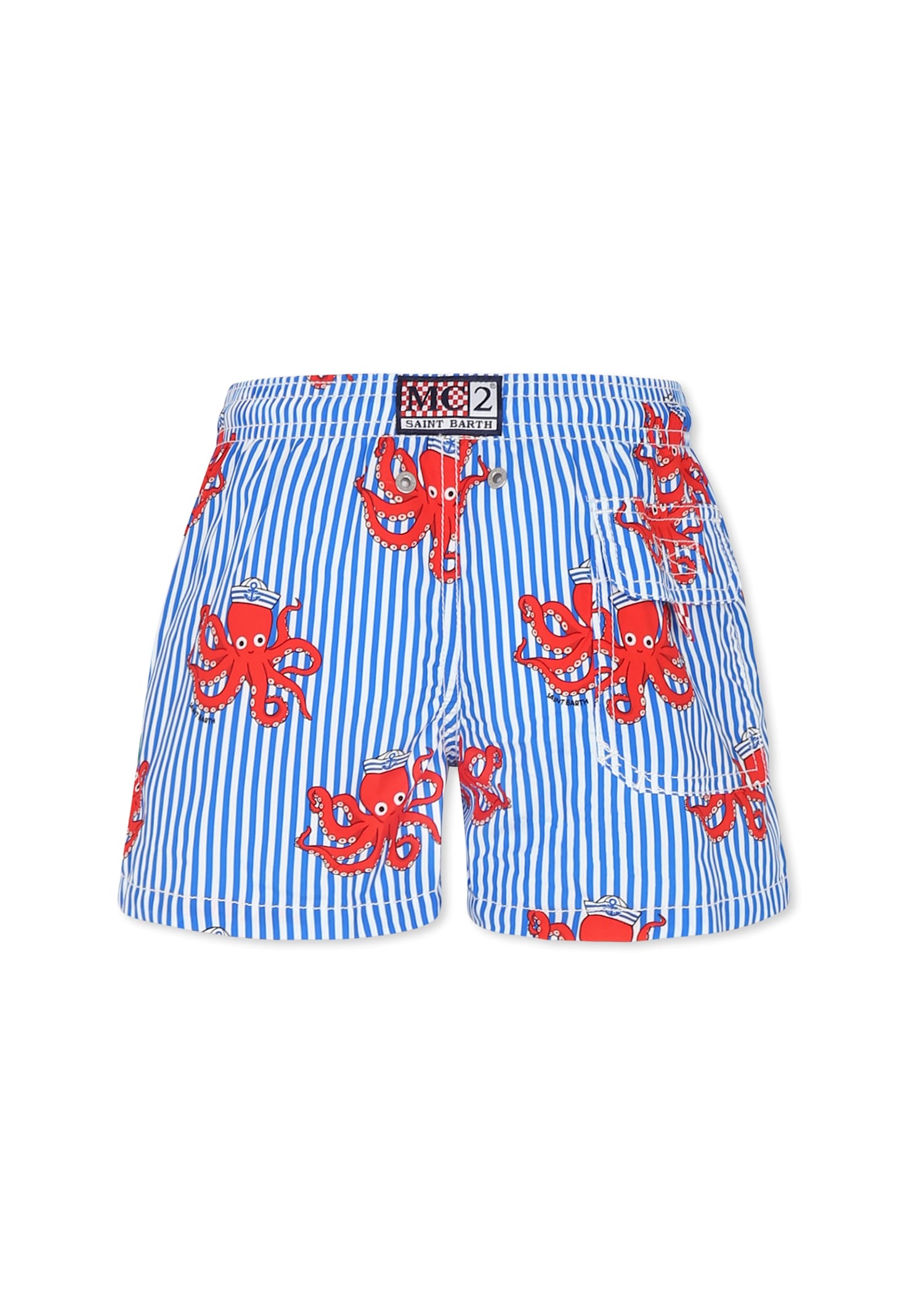 Mc2 Saint Barth Light Blue Swim Short For Boy With Octopus In Light Blue
