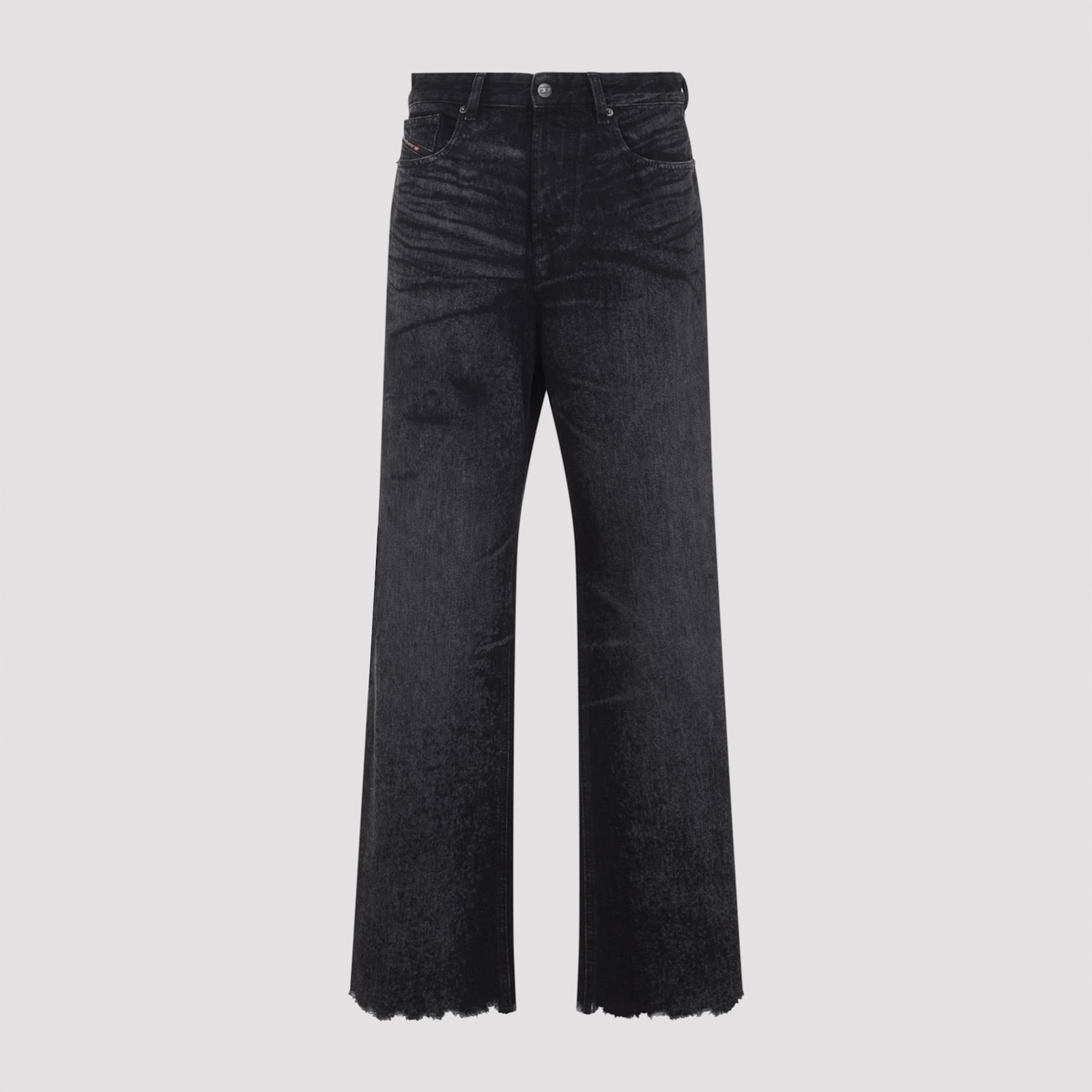 Diesel High-waisted Wide-leg Jeans With Edgy Raw Hem In Black