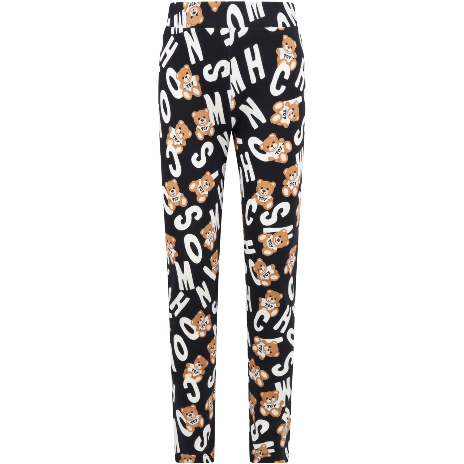 Moschino Kids' Black Leggings For Boy With Teddy Bear And White Logo