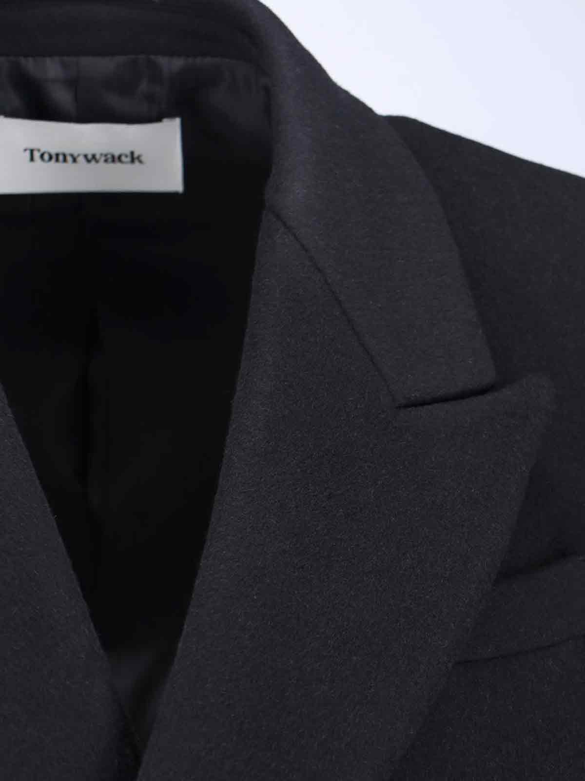 Tonywack Double-breasted Long Coat With Notch Lapel In Black