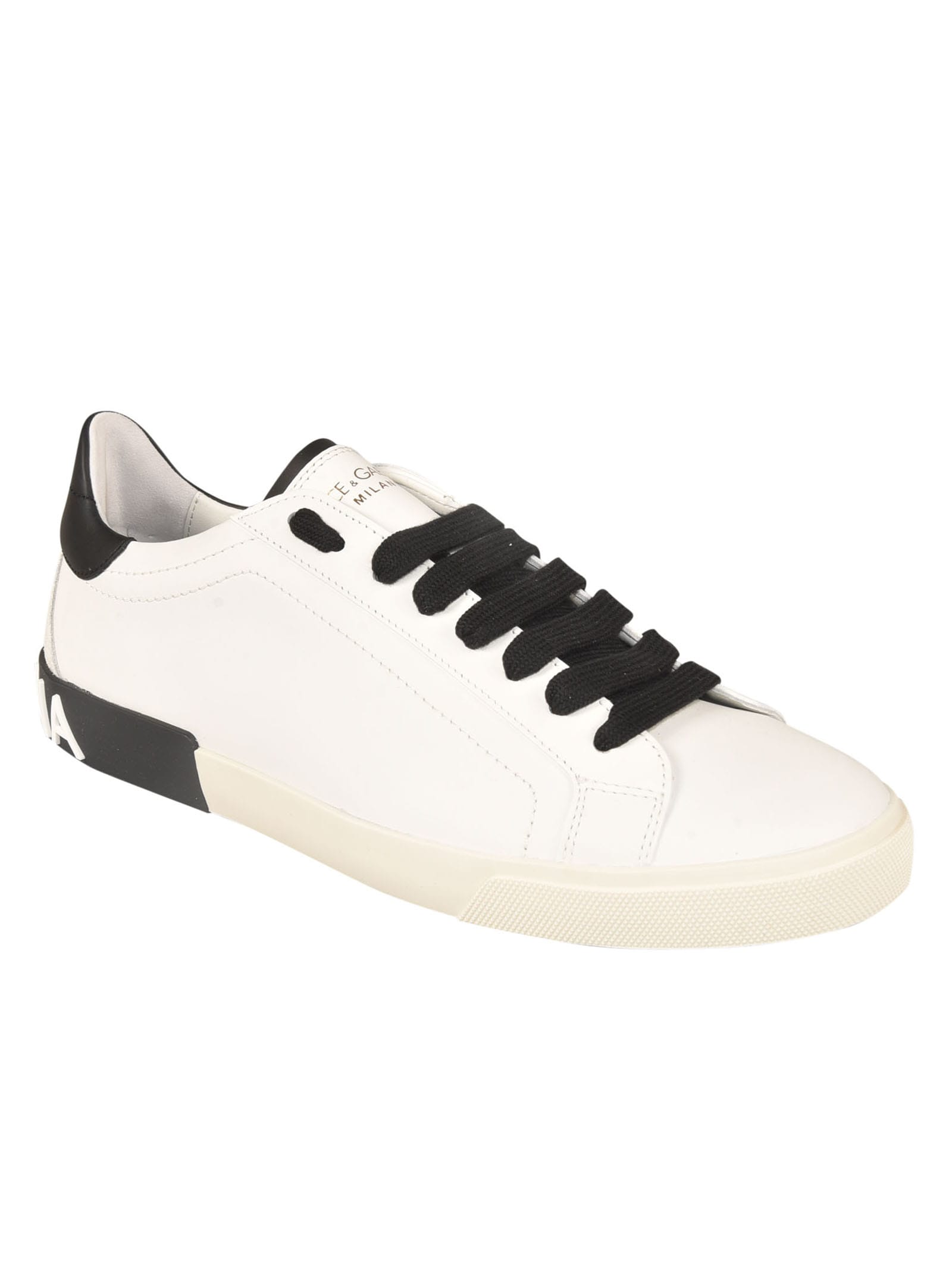 Shop Dolce & Gabbana Logo Back Lace-up Sneakers In White/black