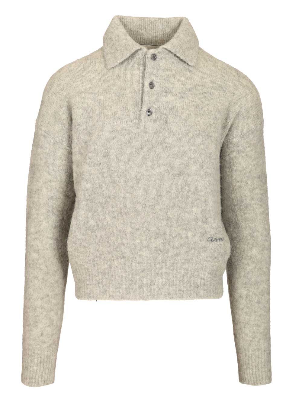 Ami Alexandre Mattiussi Light Grey Knit Sweater With Polo Collar And Three-button Placket In Multi