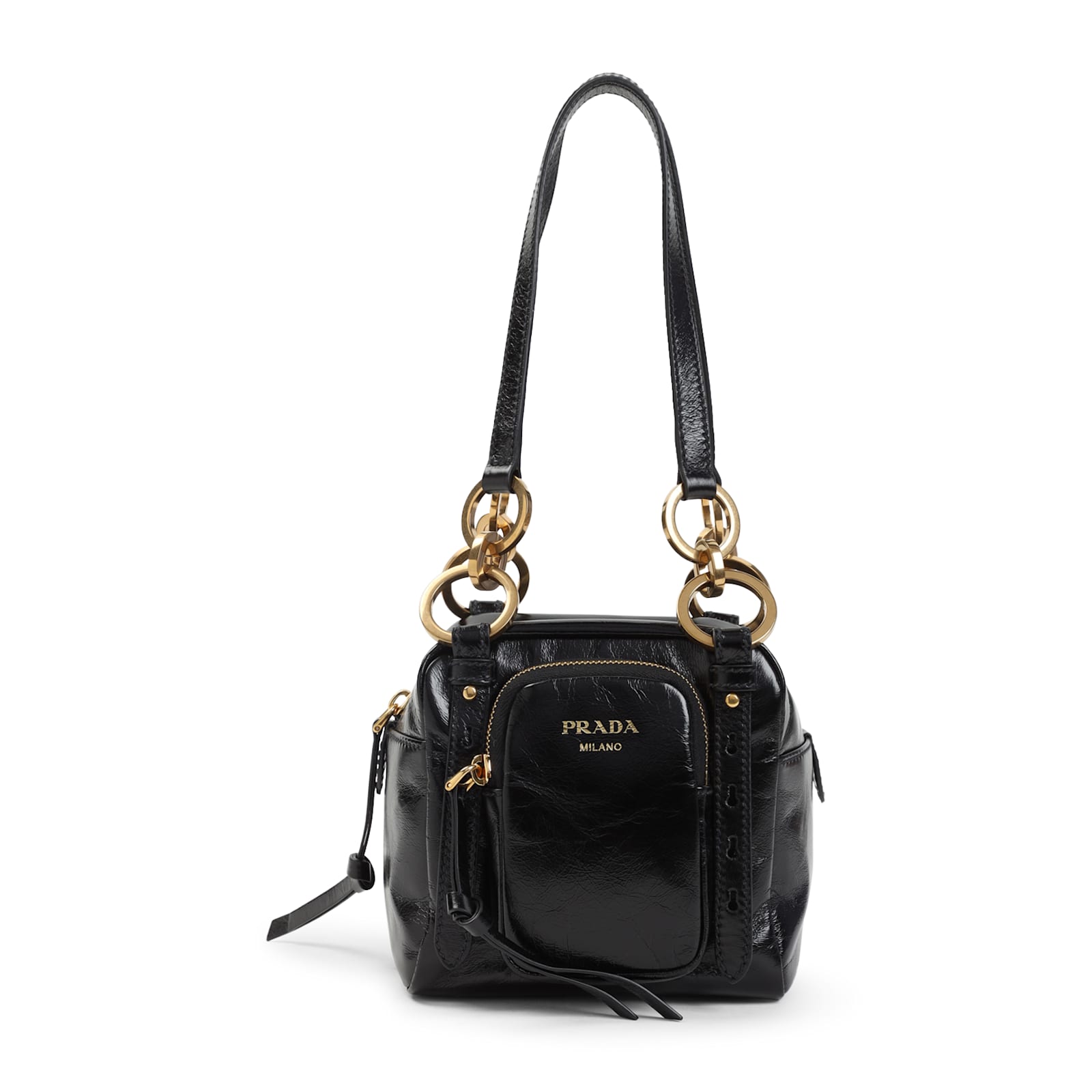 Prada Re-nylon And Leather Medium Top-handle Bag With Padlock In Nero