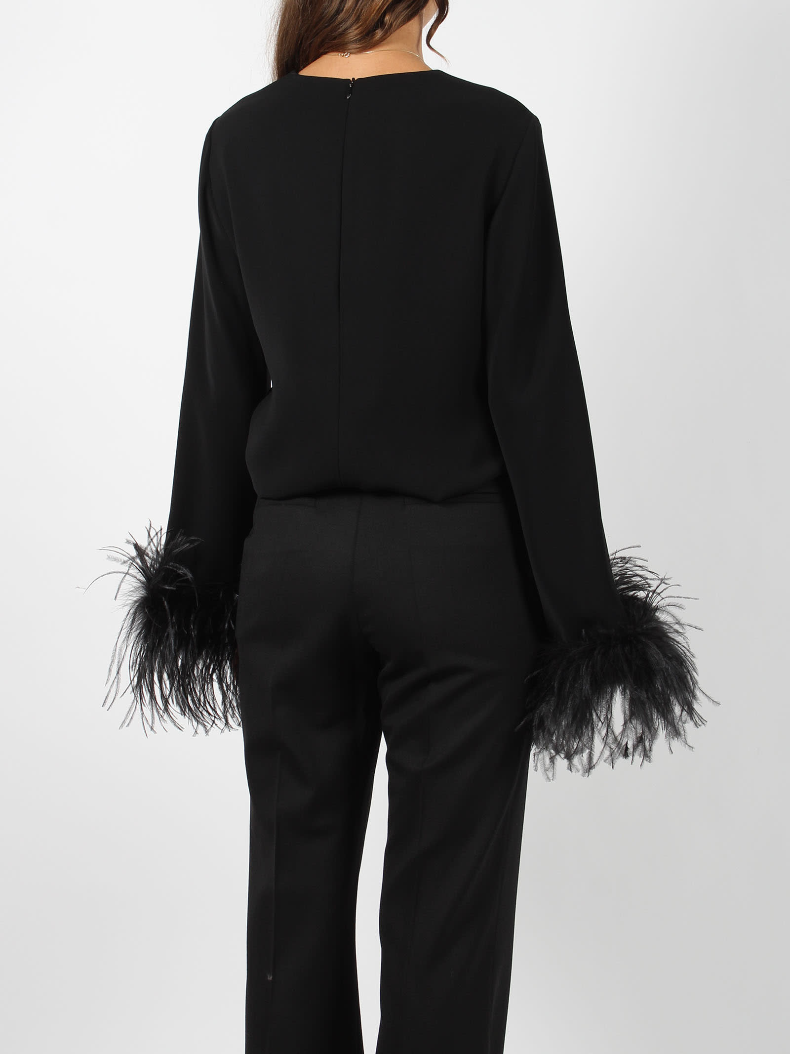 Shop P.a.r.o.s.h Feathers Poker Blouse In Black