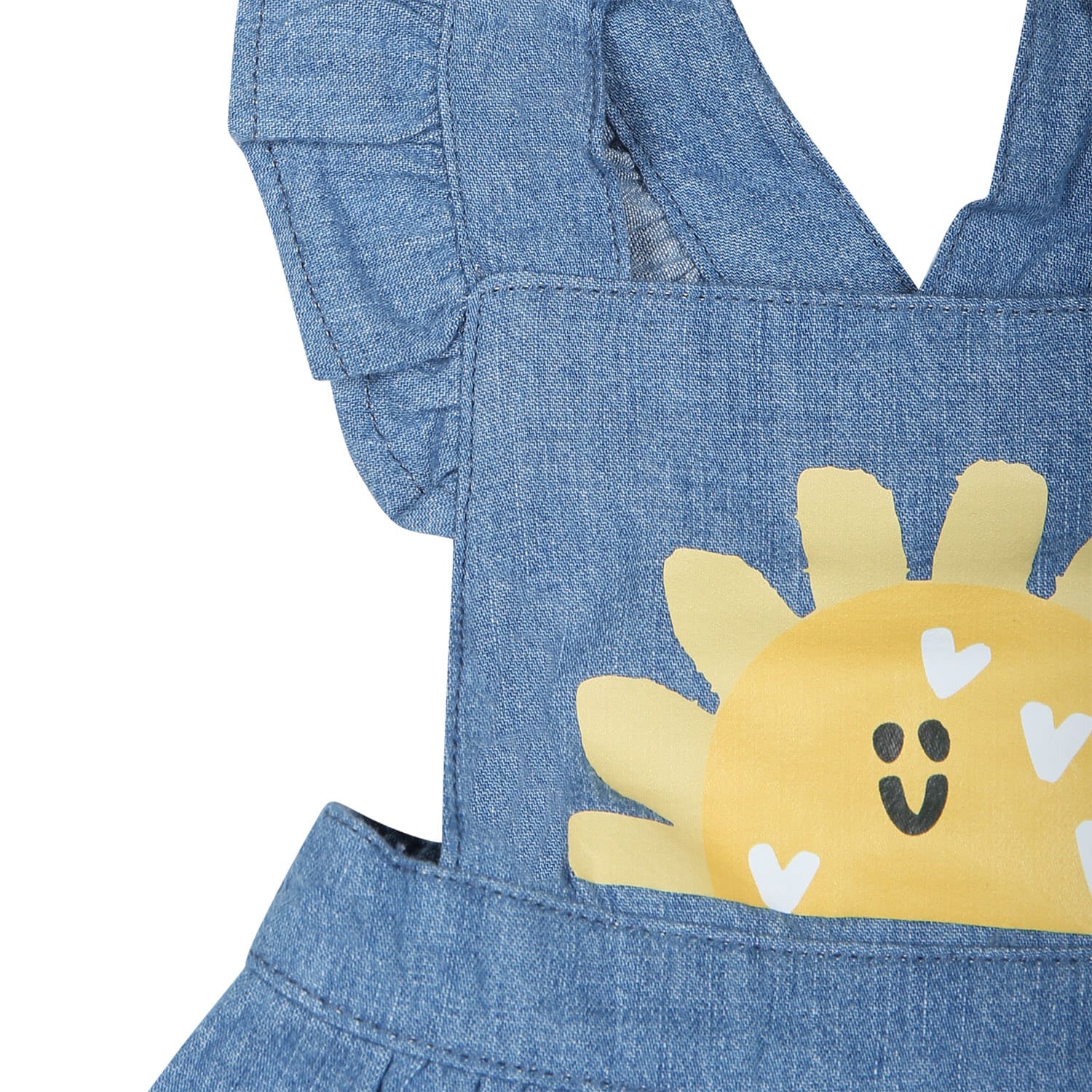 Shop Stella Mccartney Blue Overalls For Baby Girl With Bees In Celeste/multicolor