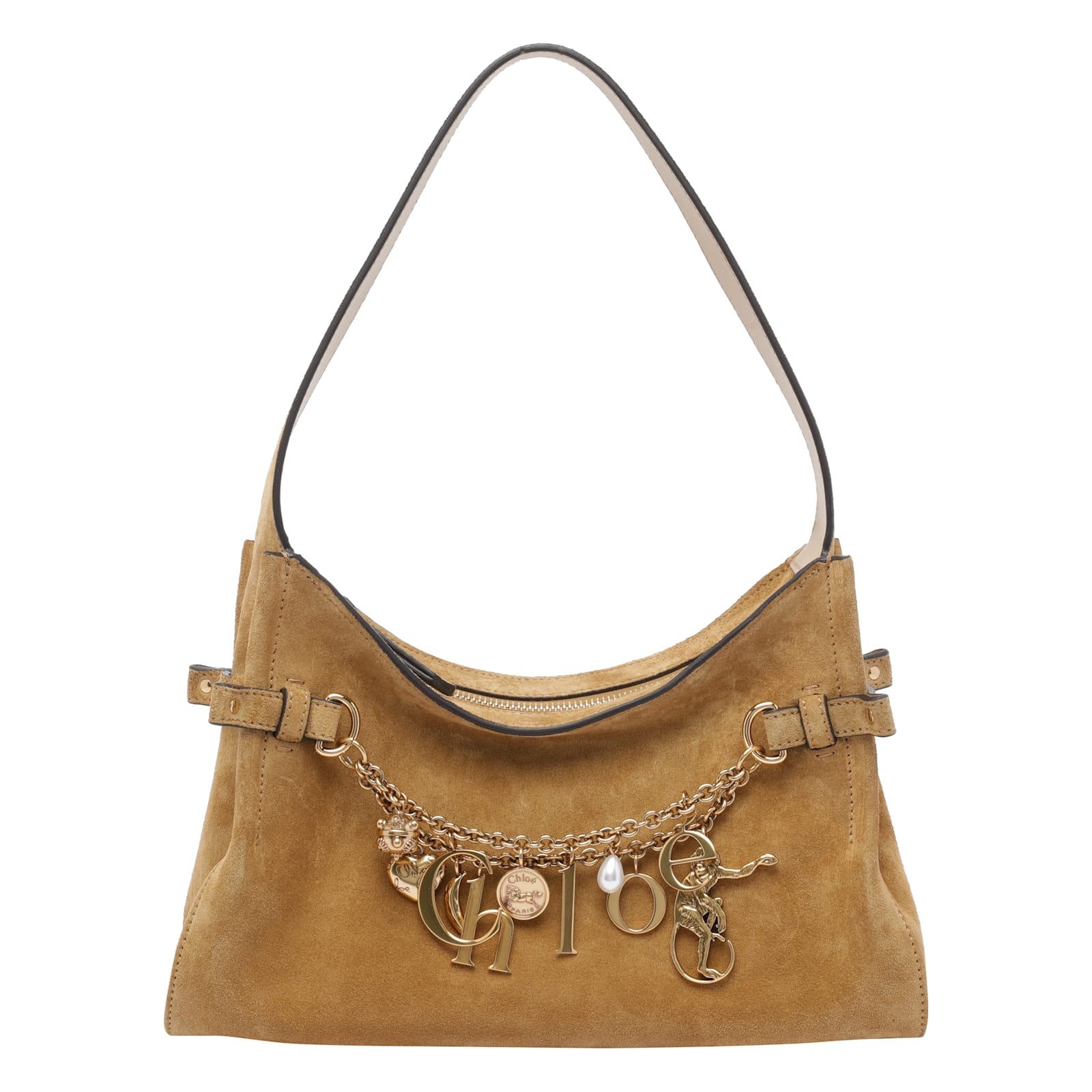 Chloé Womens Gold Khaki Charms Suede Hobo Bag In Brown