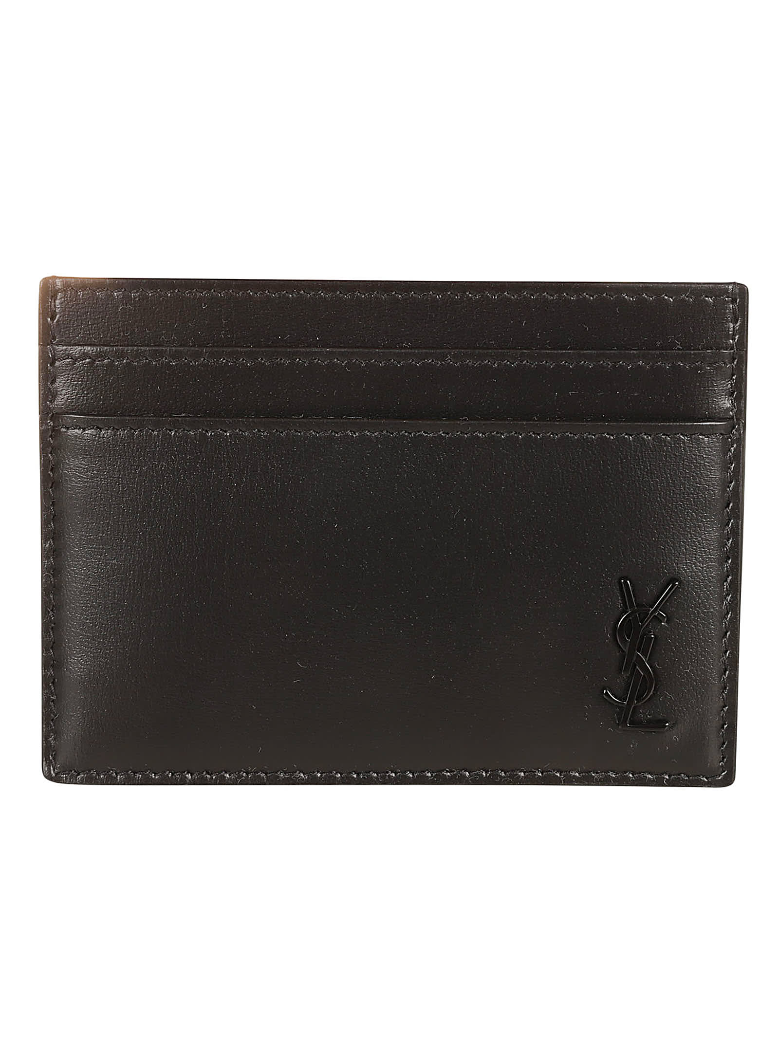 Shop Saint Laurent Initials Side Logo Card Holder In Black