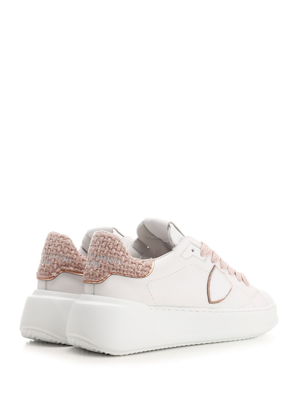 Shop Philippe Model Temple Sneaker In Veau Chenille_blanc Rose