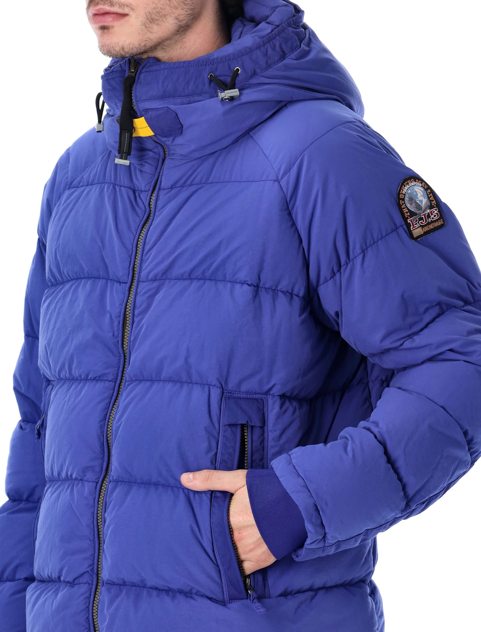 Parajumpers Norton Hooded Quilted Jacket And Pockets In Blue