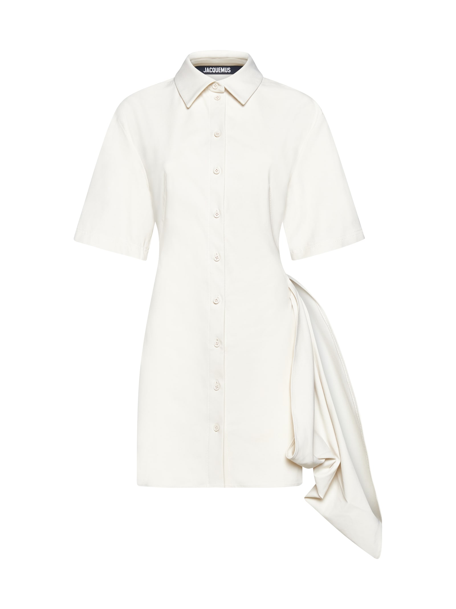 Jacquemus Cutout Draped Stretch-twill Mini Shirt Dress In Ecru