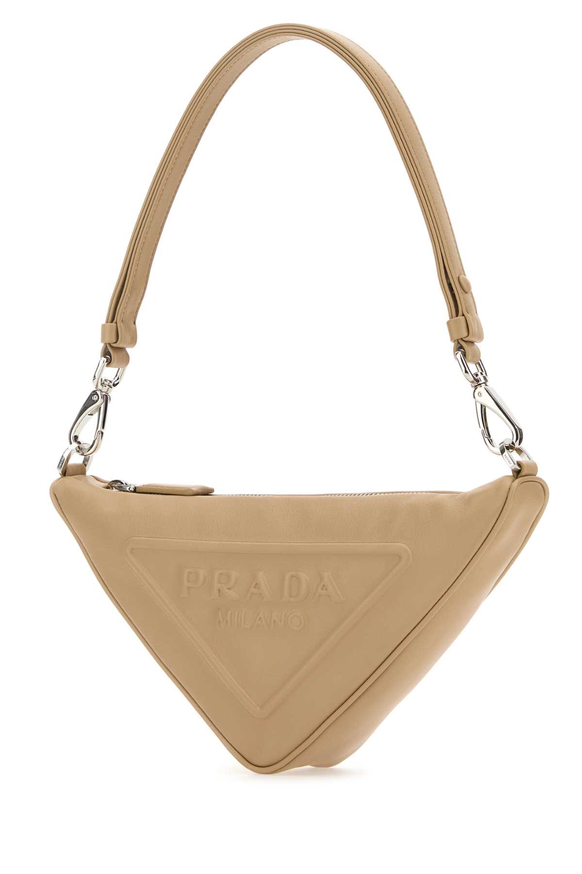 Prada Sand Leather  Triangle Shoulder Bag In Sabbia