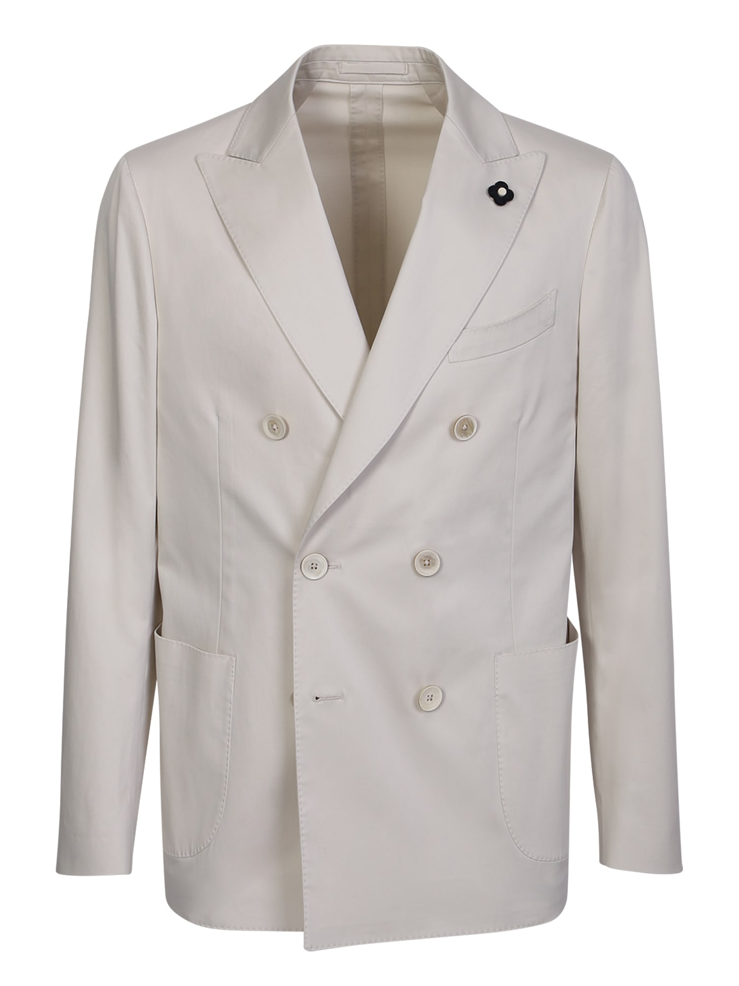 Shop Lardini Double Breasted Cream Suit In White