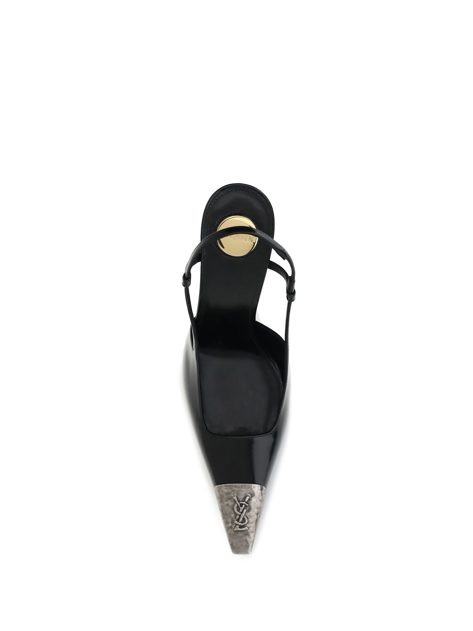 Saint Laurent Stiletto Pumps With Ankle Strap And Metal Cap In Black