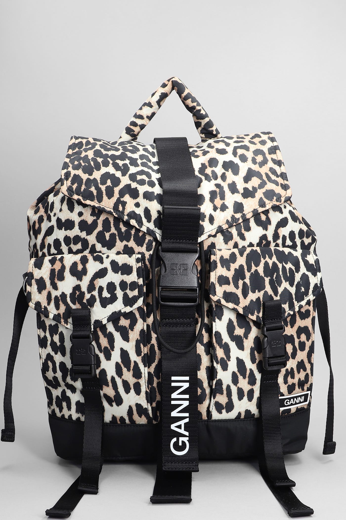 Ganni Backpack In Animalier Polyester
