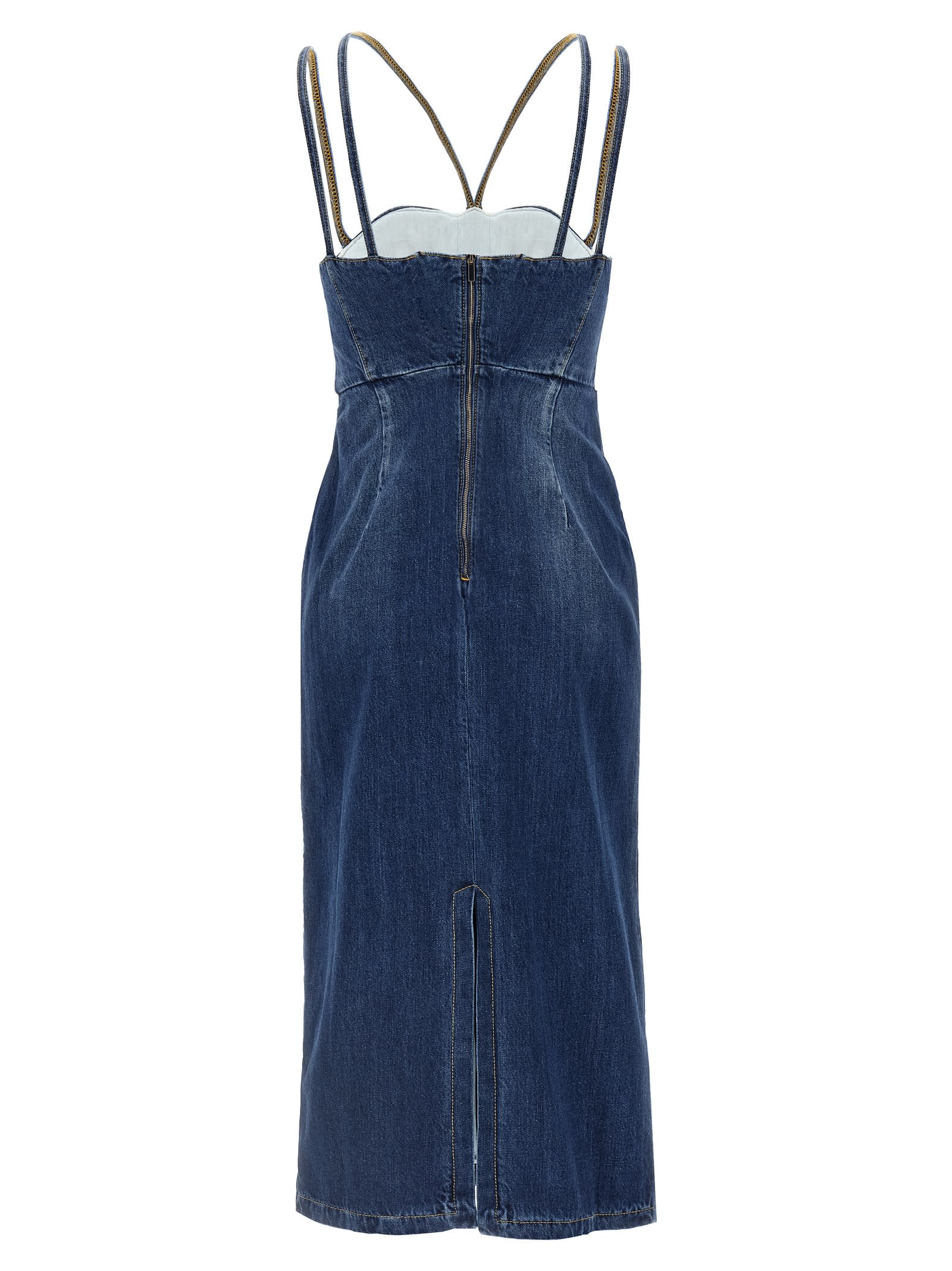 Nensi Dojaka Denim Dress Strapless Fitted Silhouette In Blue