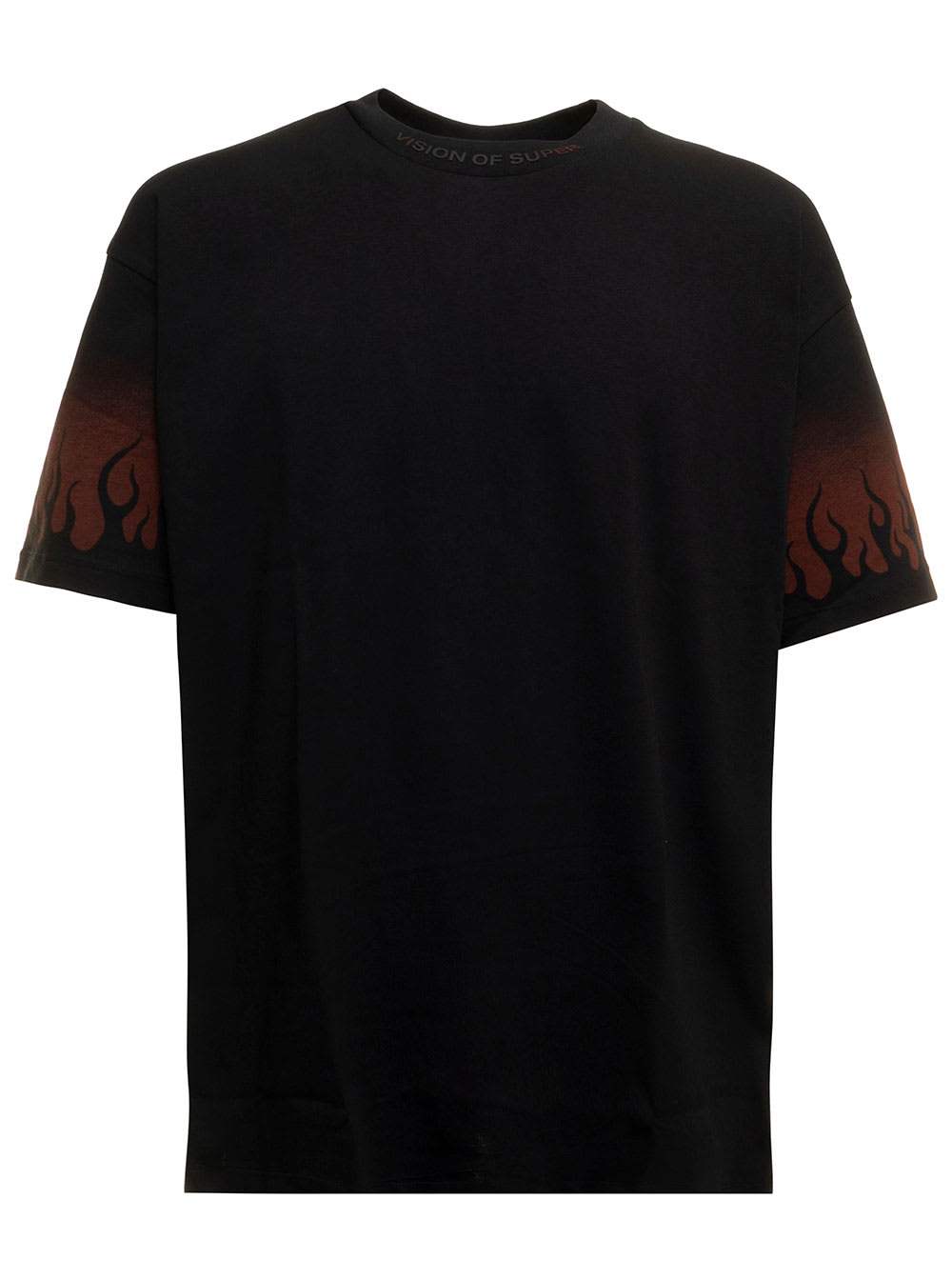 Vision of Super Black Oversize Cotton T-shirt With Flames Man