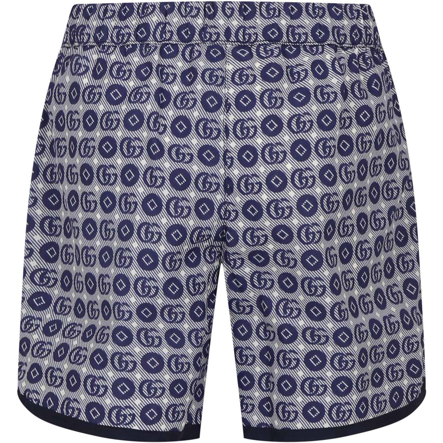 Shop Gucci Blue Swim Shorts For Boy With Double G In Bluette