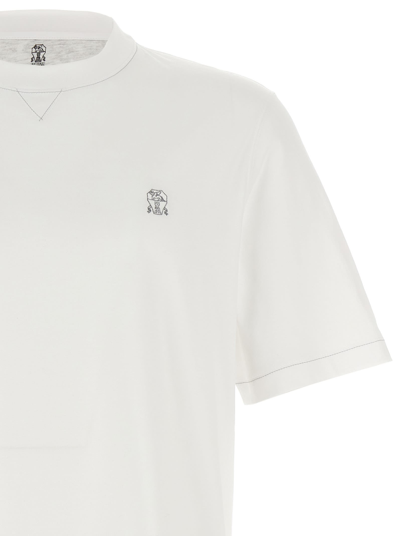 Brunello Cucinelli Crew Neck T-shirt With Subtle Logo Print In White