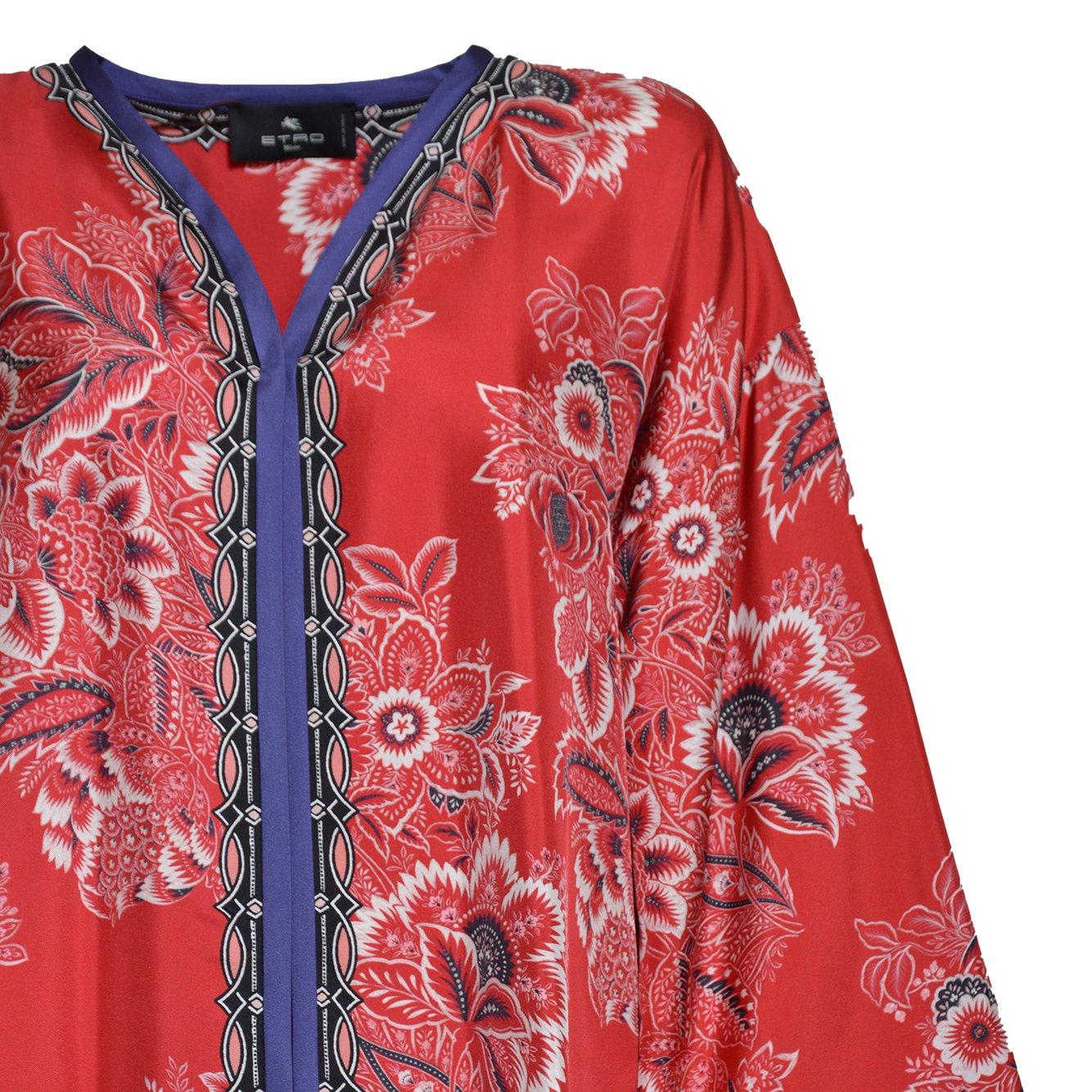 Shop Etro Floral Printed Satin Jacket In Red