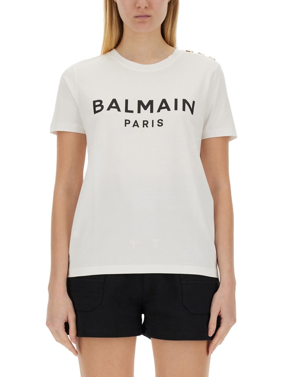 Balmain Flock Button Embellished Cotton T Shirt In Multi
