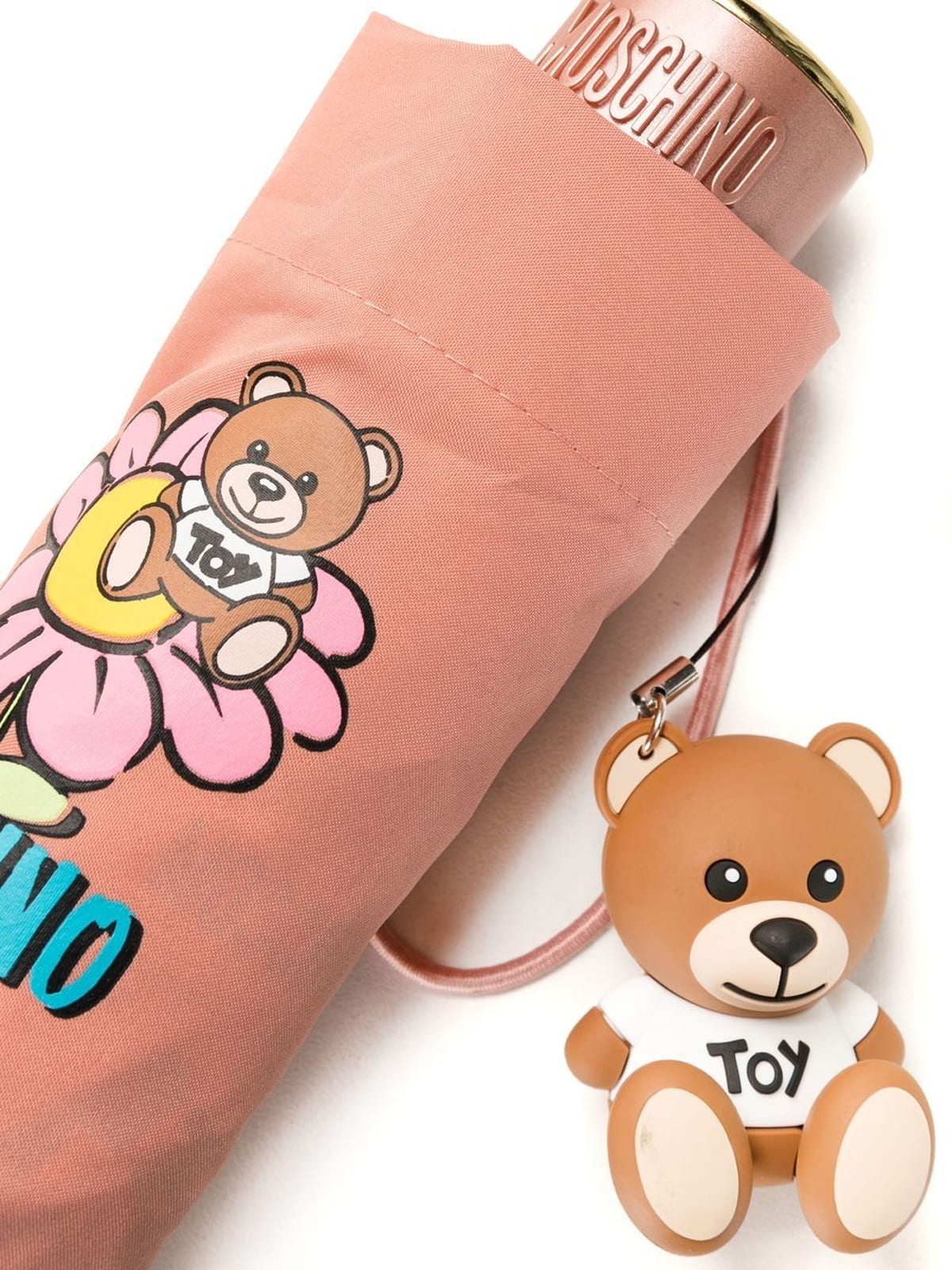 Shop Moschino Flower Bear With Pendant Teddy Supermini Umbrella In N Pink Pendant Teddy