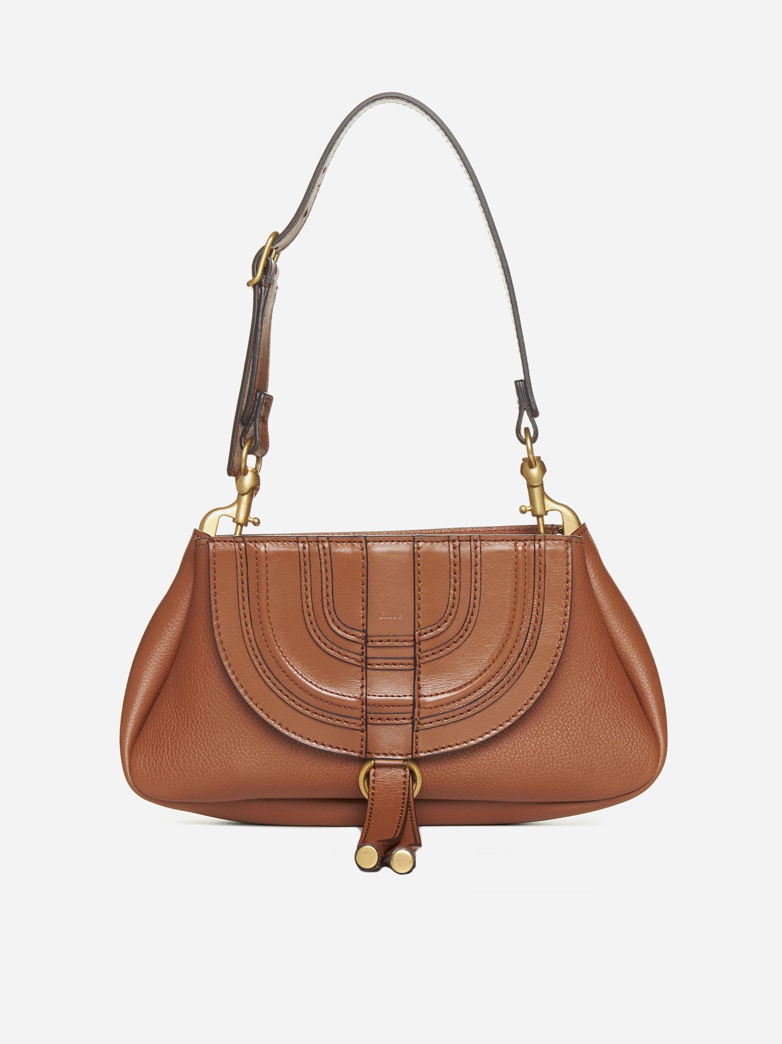 Shop Chloé Marcie Leather Small Bag In Leather Brown