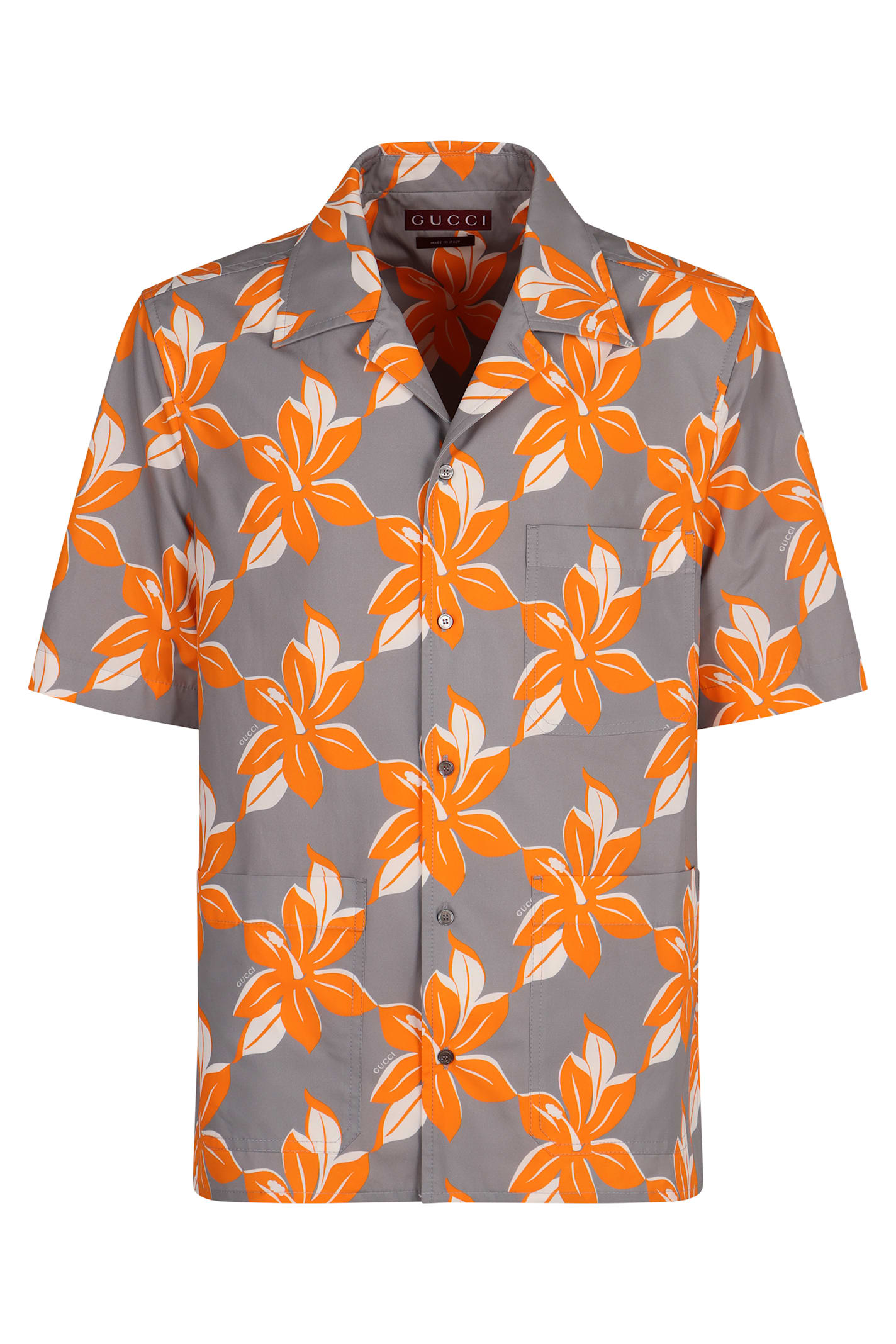 Gucci Multicolor Bowling Shirt With Cuban Collar And All-over Floral Print In Cotton Man In Gray