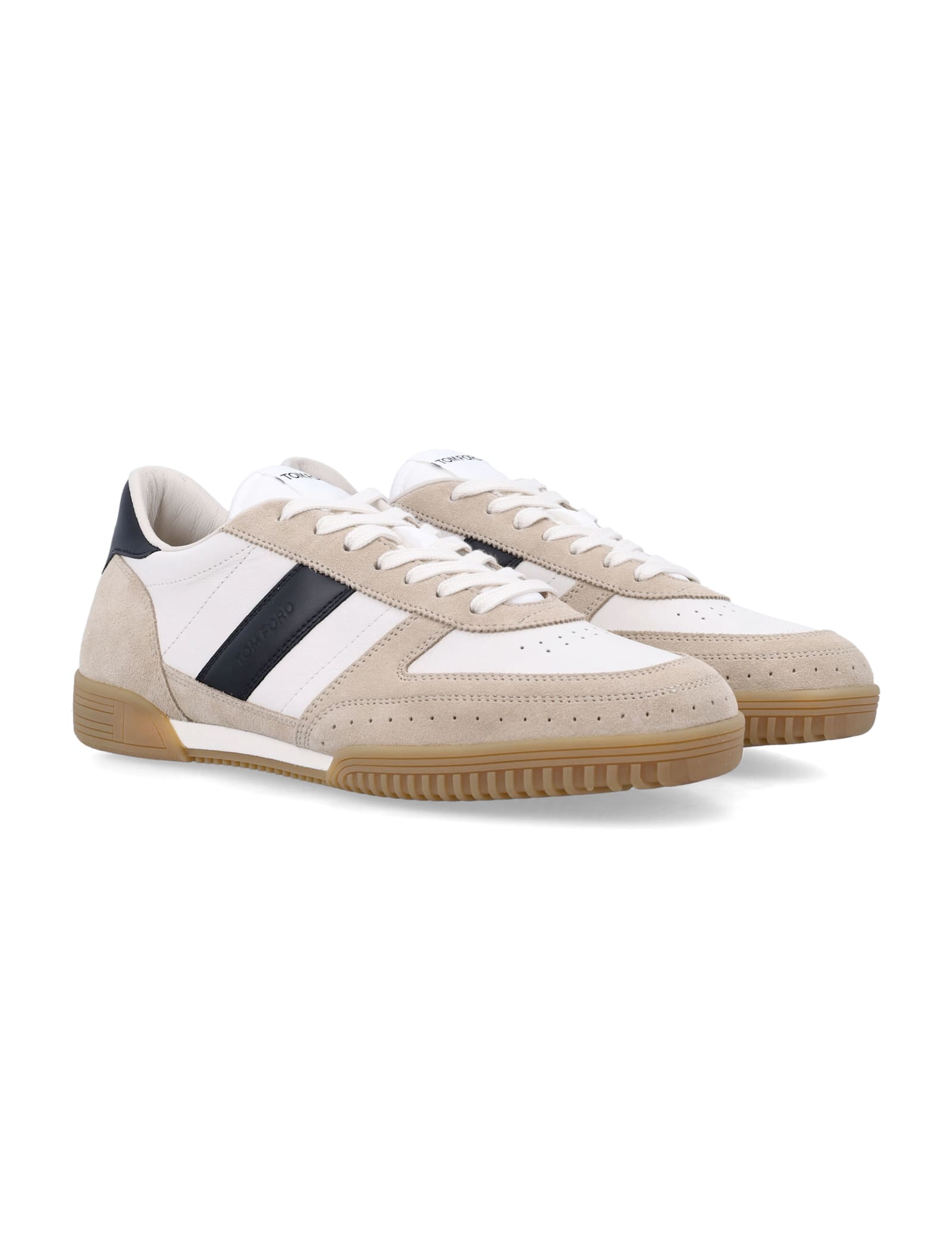 Tom Ford Terence Leather And Suede Sneakers In Dune Black Amber