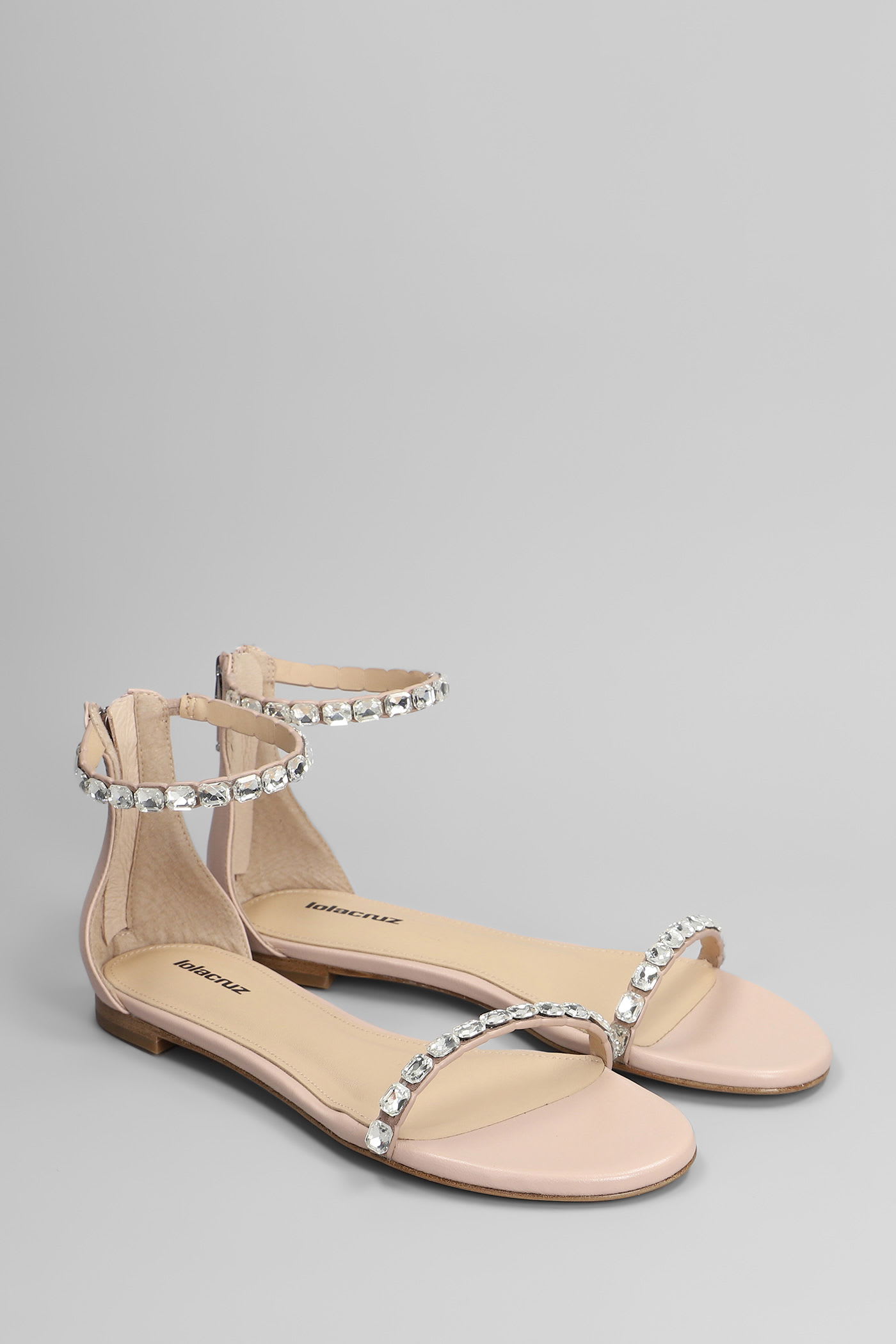 Lola Cruz Flats In Powder Leather In Neutral