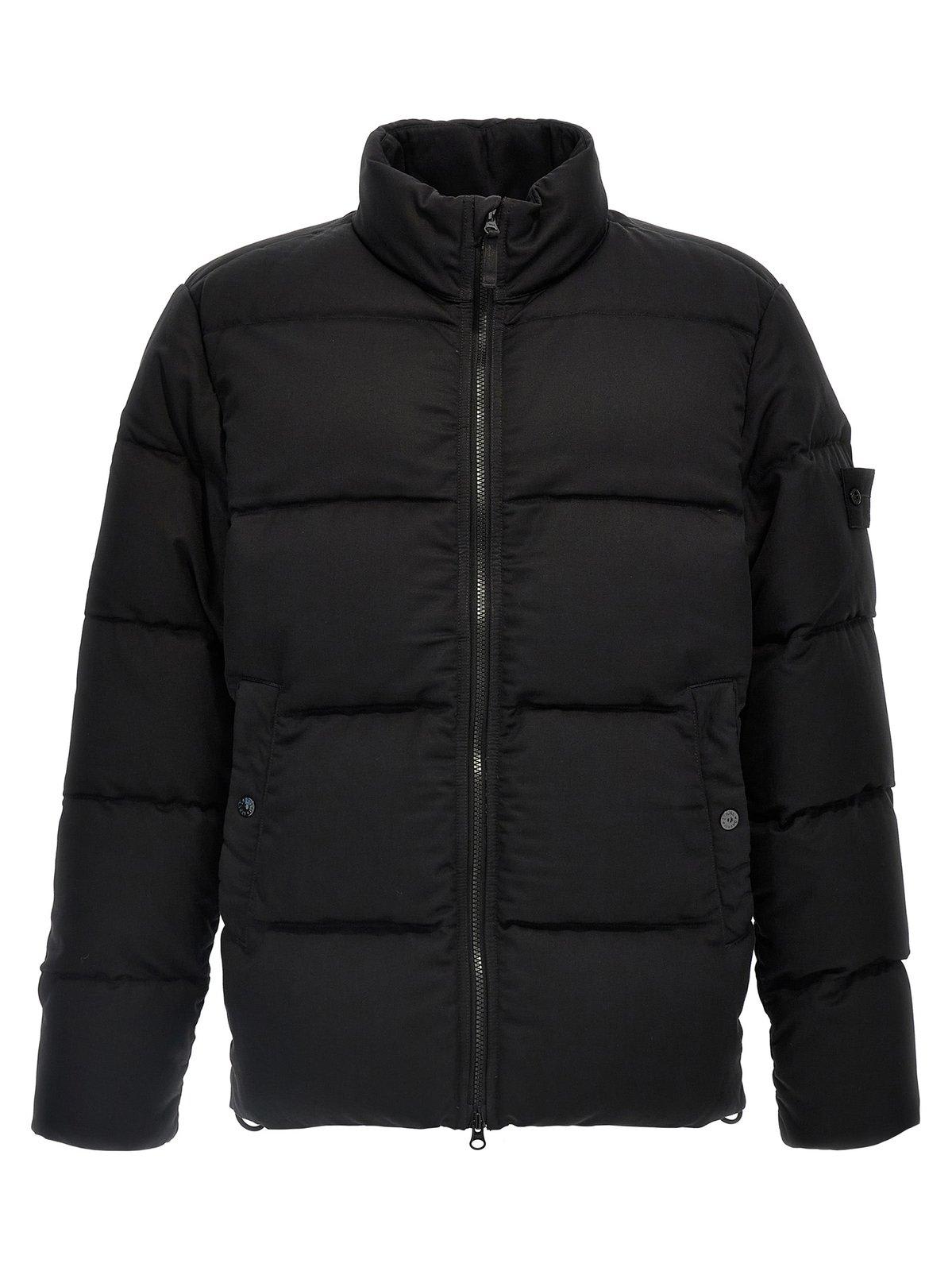 Shop Stone Island Logo Patch Zipped Padded Jacket In Nero