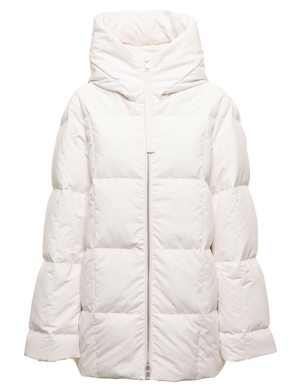 Jil Sander Womans White Quilted Nylon Oversize Down Jacket