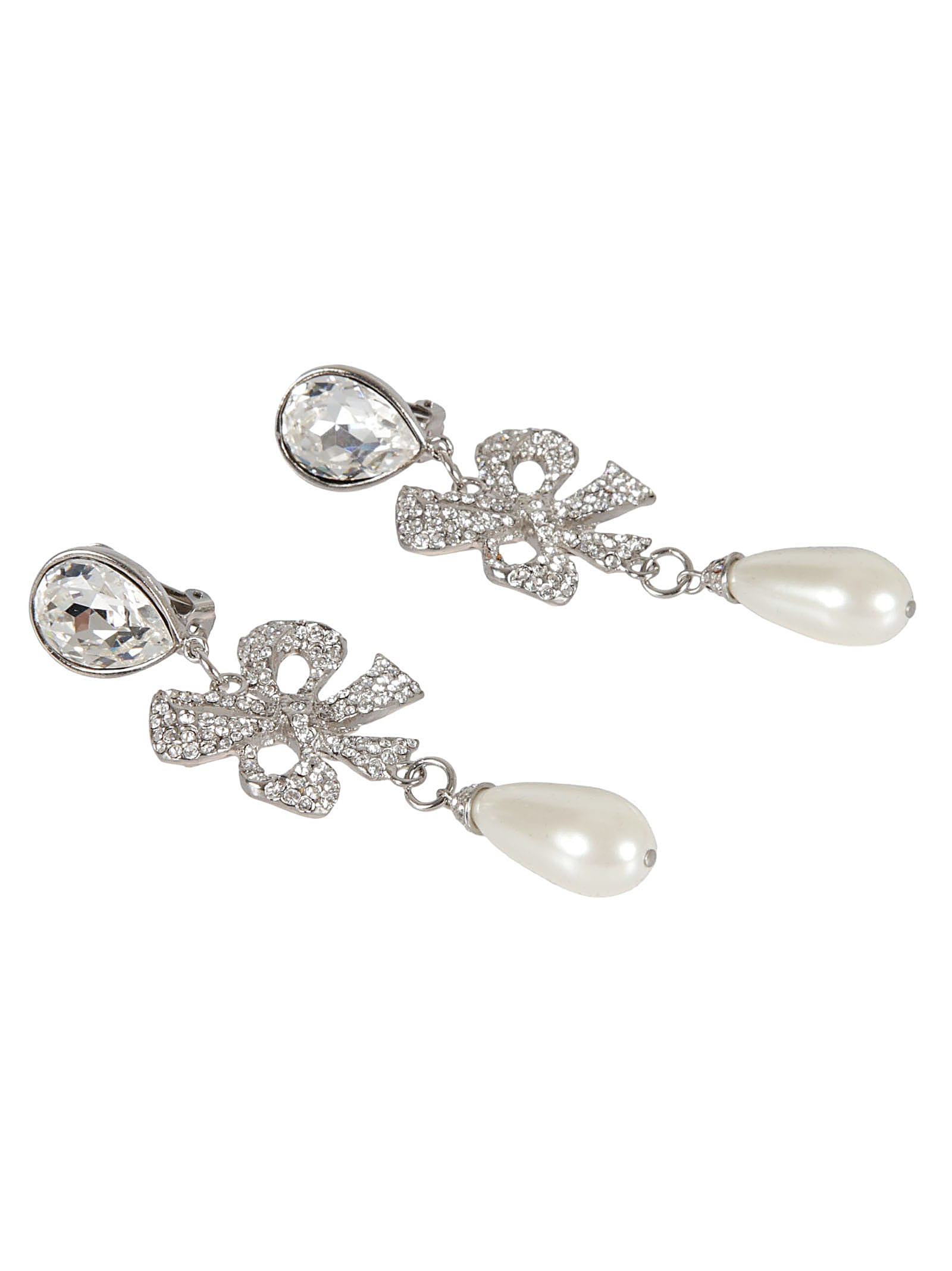 Shop Alessandra Rich Diamond & Pearl Embellished Earrings In Cry Silver