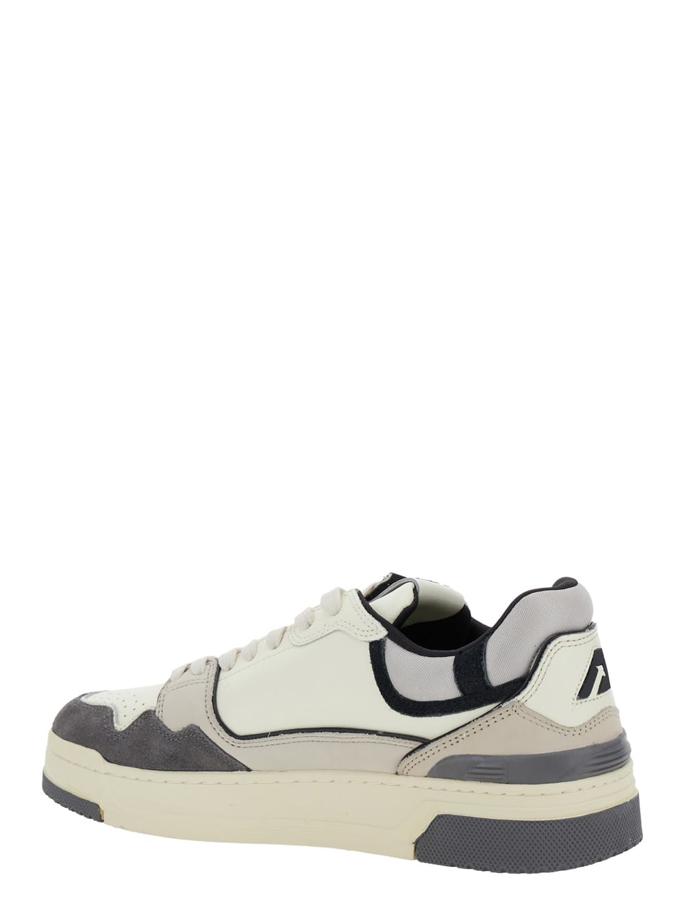 Shop Autry Grey Low Top Sneakers With Logo Patch In Leather And Suede Man