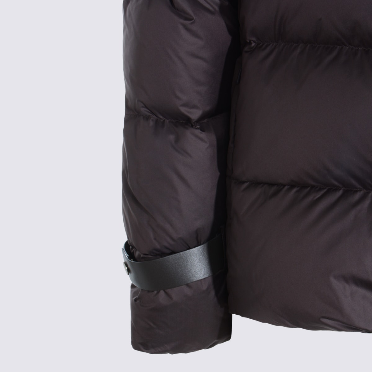 Fendi Women Brown Down Jacket With Shearling Collar And Logo Patch On The Front In Tech Fabric Woman In Brown
