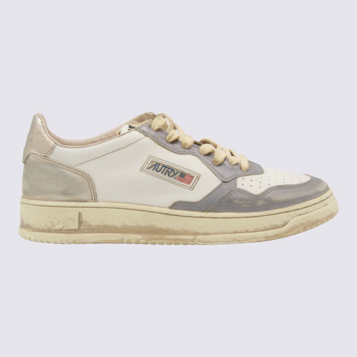Platinum And Silver Leather Sneakers