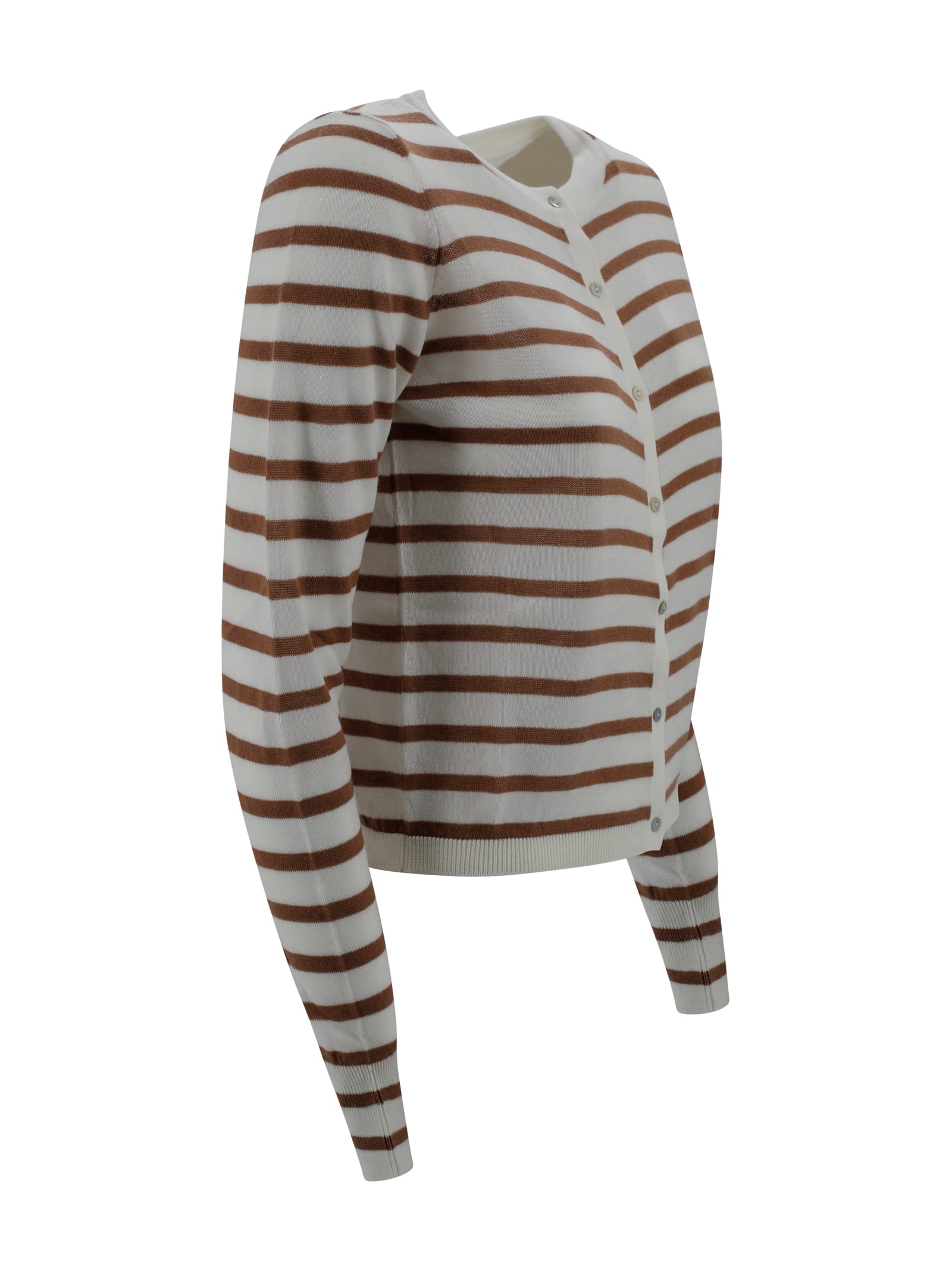 Be You Striped Cashmere Cardigan In Bianco