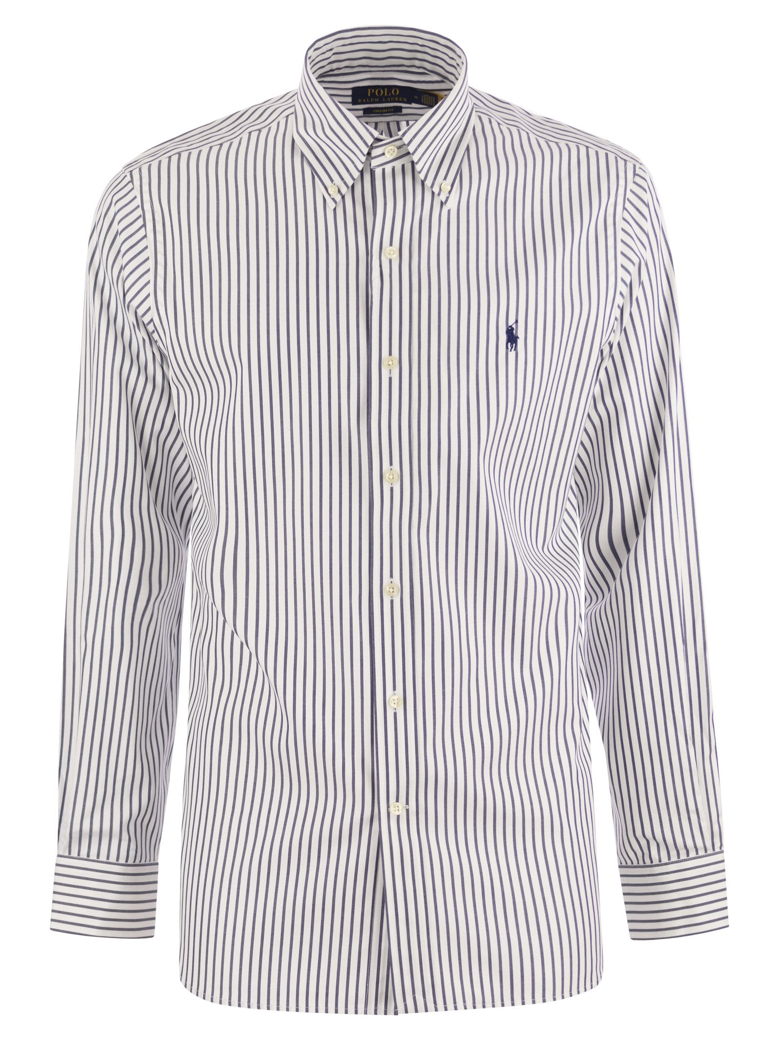 Shop Polo Ralph Lauren Custom-fit Striped Cotton Shirt In White/blue