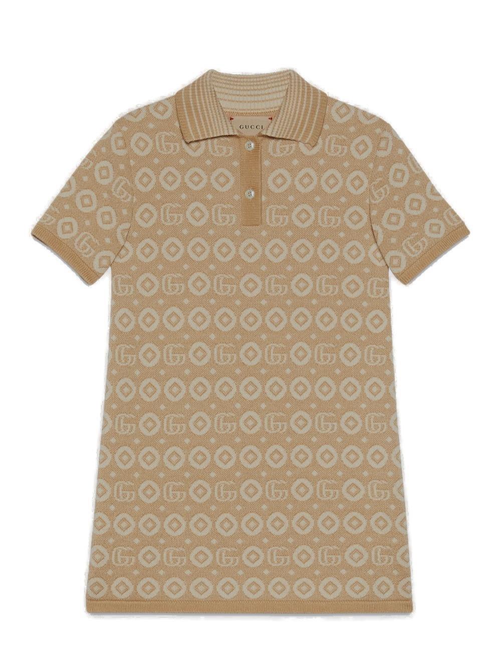 Shop Gucci Monogram Short-sleeved Dress In Beige