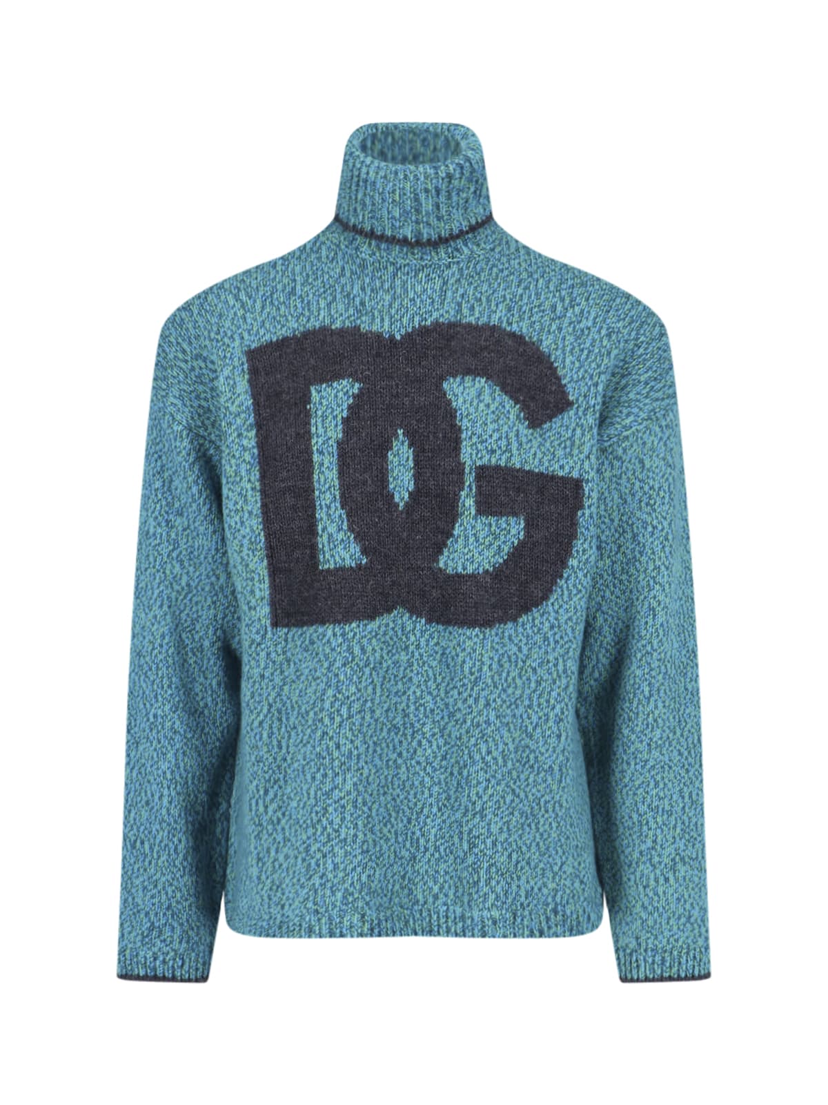 Dolce & Gabbana Intarsia Knit Dg Logo High-neck Sweater In Green