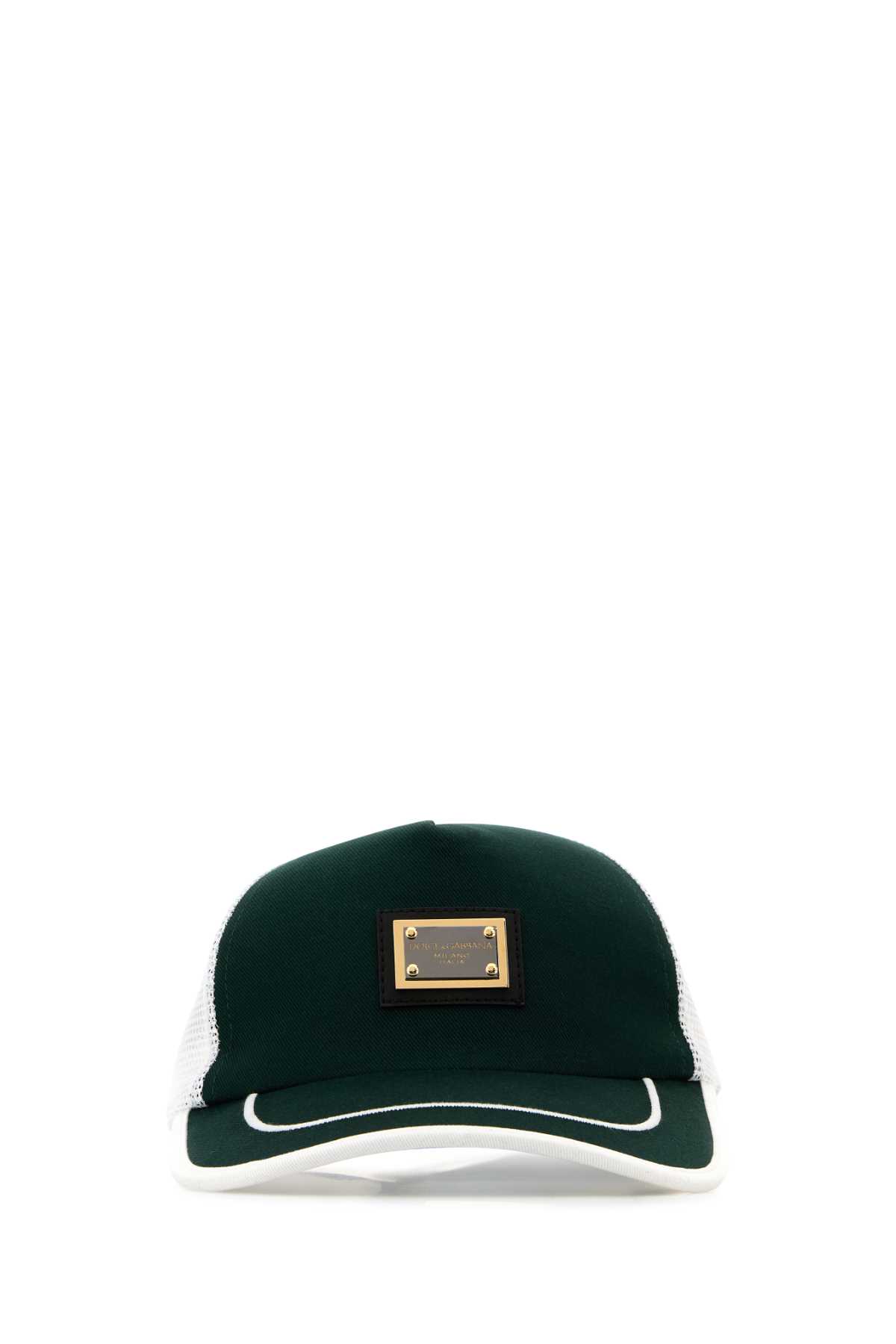 Shop Dolce & Gabbana Two-tone Cotton And Mesh Baseball Cap In Verdonescurissimo