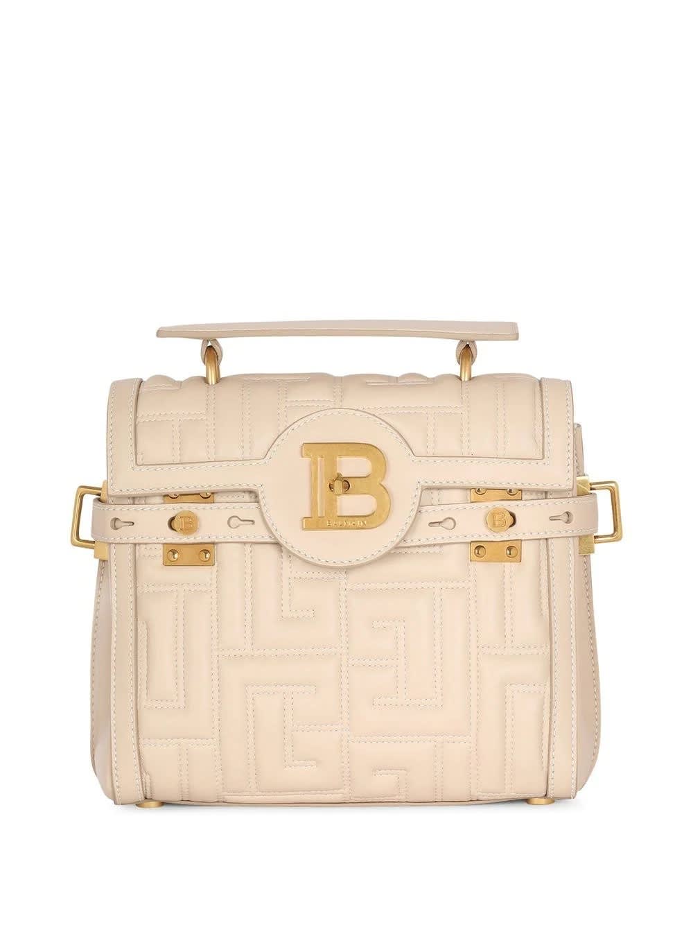 Balmain Structured Leather Handbag With Adjustable Strap In Marrone