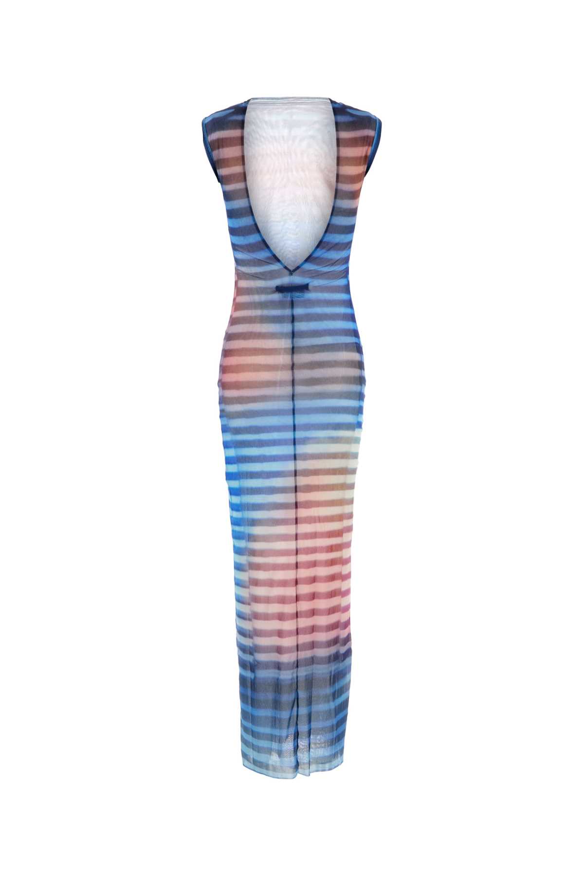 Jean Paul Gaultier Long Striped Dress High Neckline In Multi
