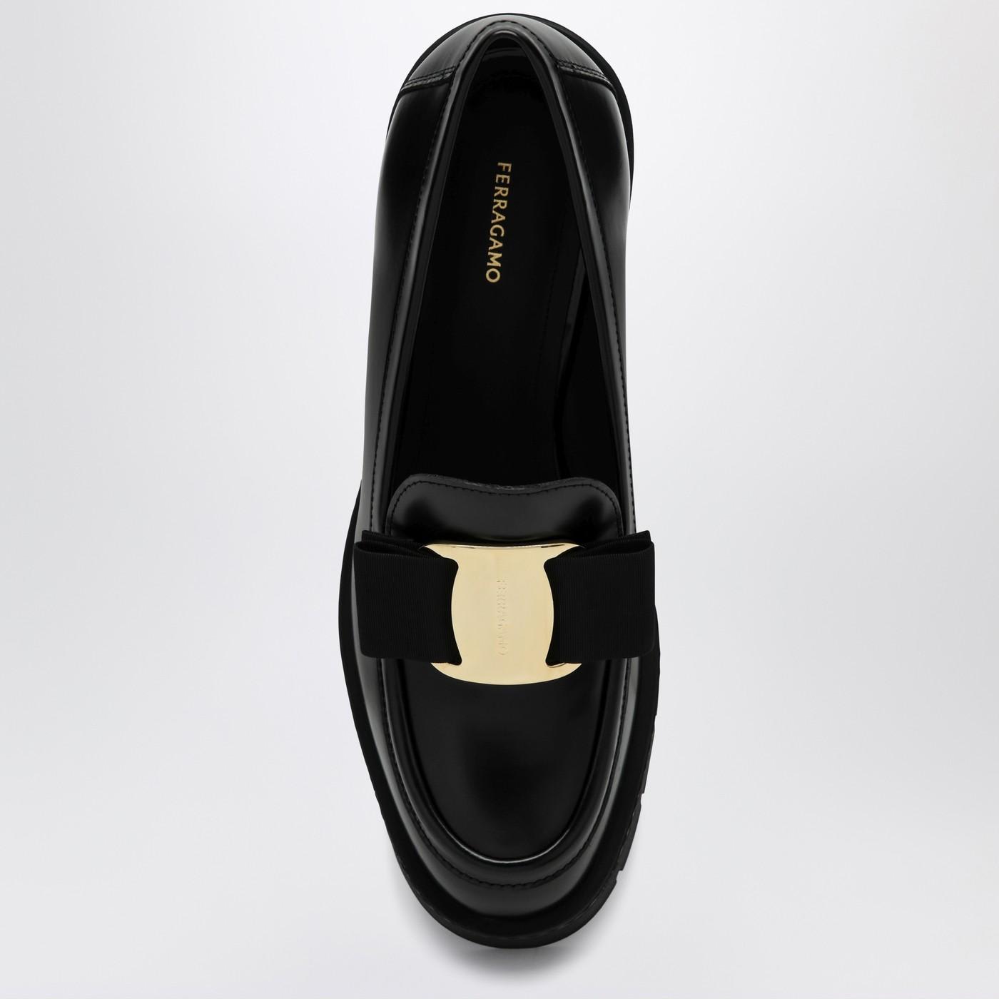 Shop Ferragamo Black Vara Bow Moccasin With Heel